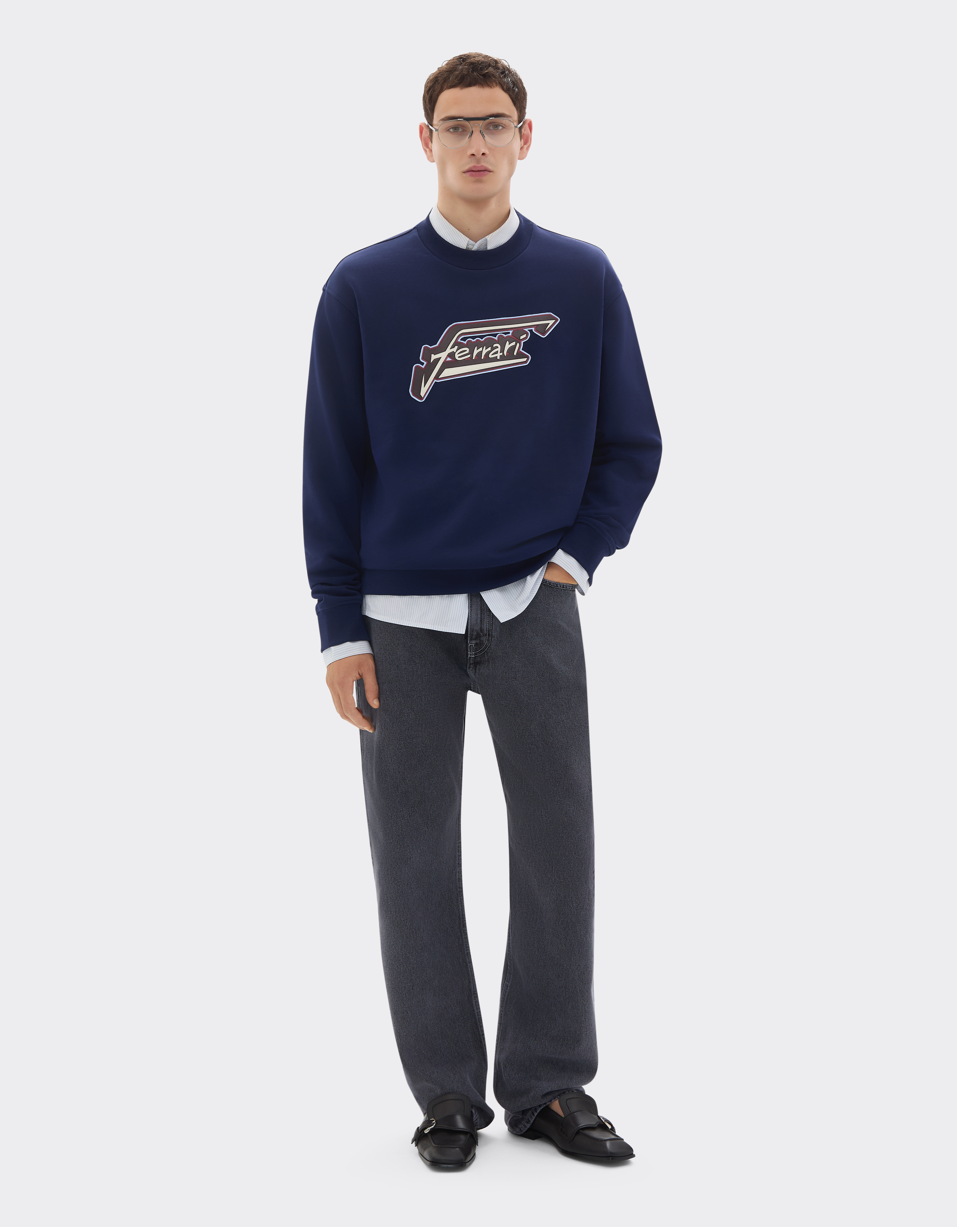  Ferrari Sweatshirt Aus Baumwolle Mit Ferrari-aufnäher - Male Pullover & Strickwaren Ultramarine L 