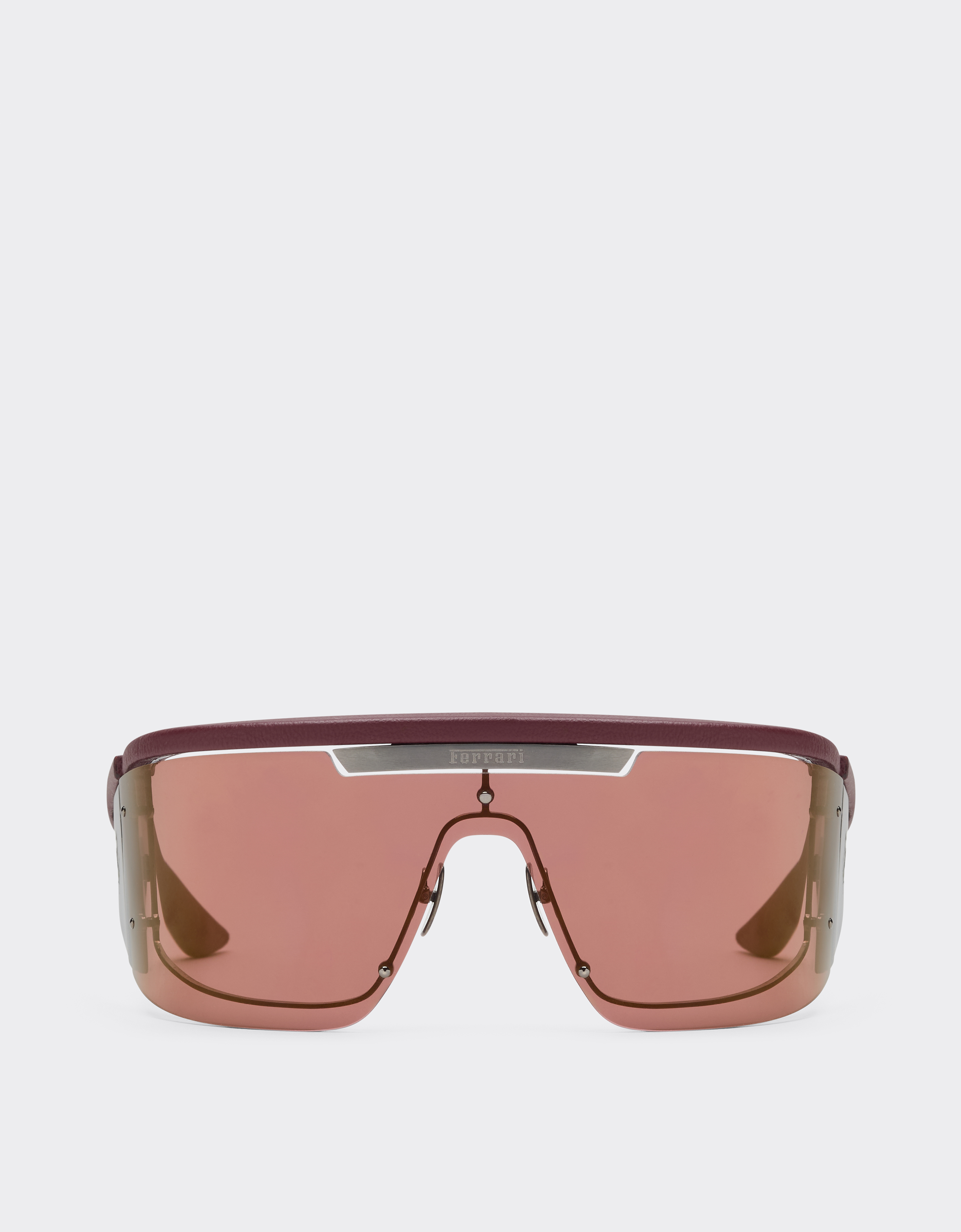 Ferrari Limited Edition  Metal And Leather Sunglasses With  Dark Redlens In Burgundy