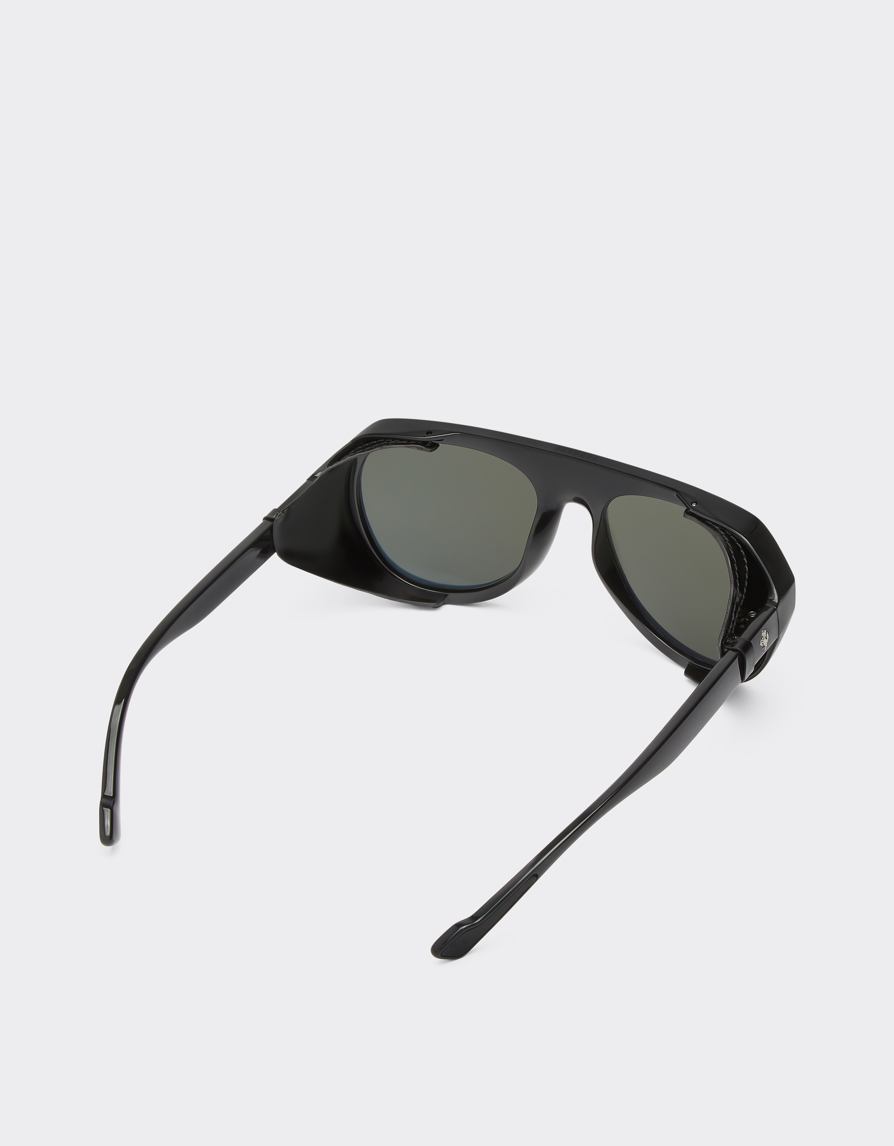 Ferrari Black Sunglasses With Leather Details And Polarised Mirror Lenses In Black