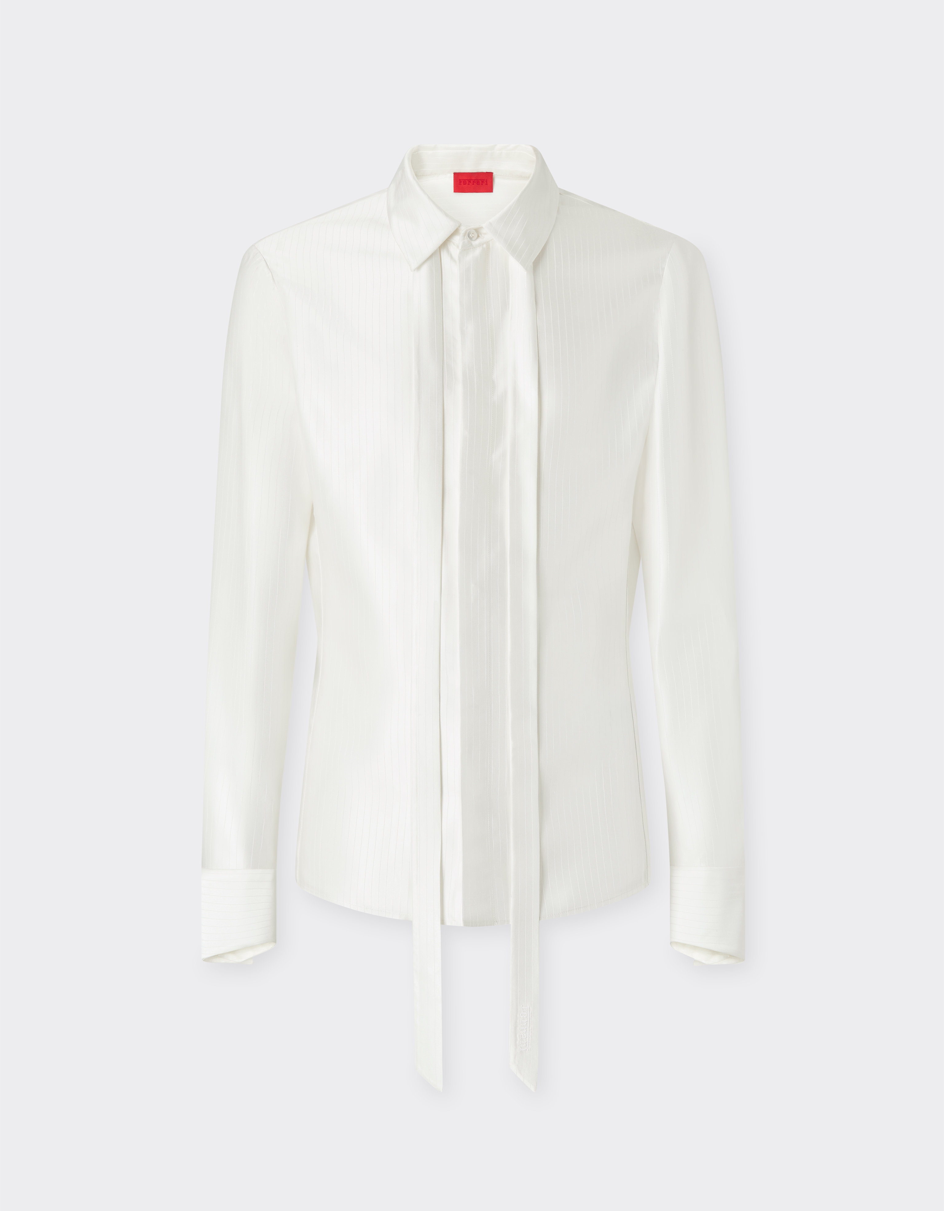Ferrari Men's Ivory Satin Shirt With Micro-Stripe Pattern - Shirts 52