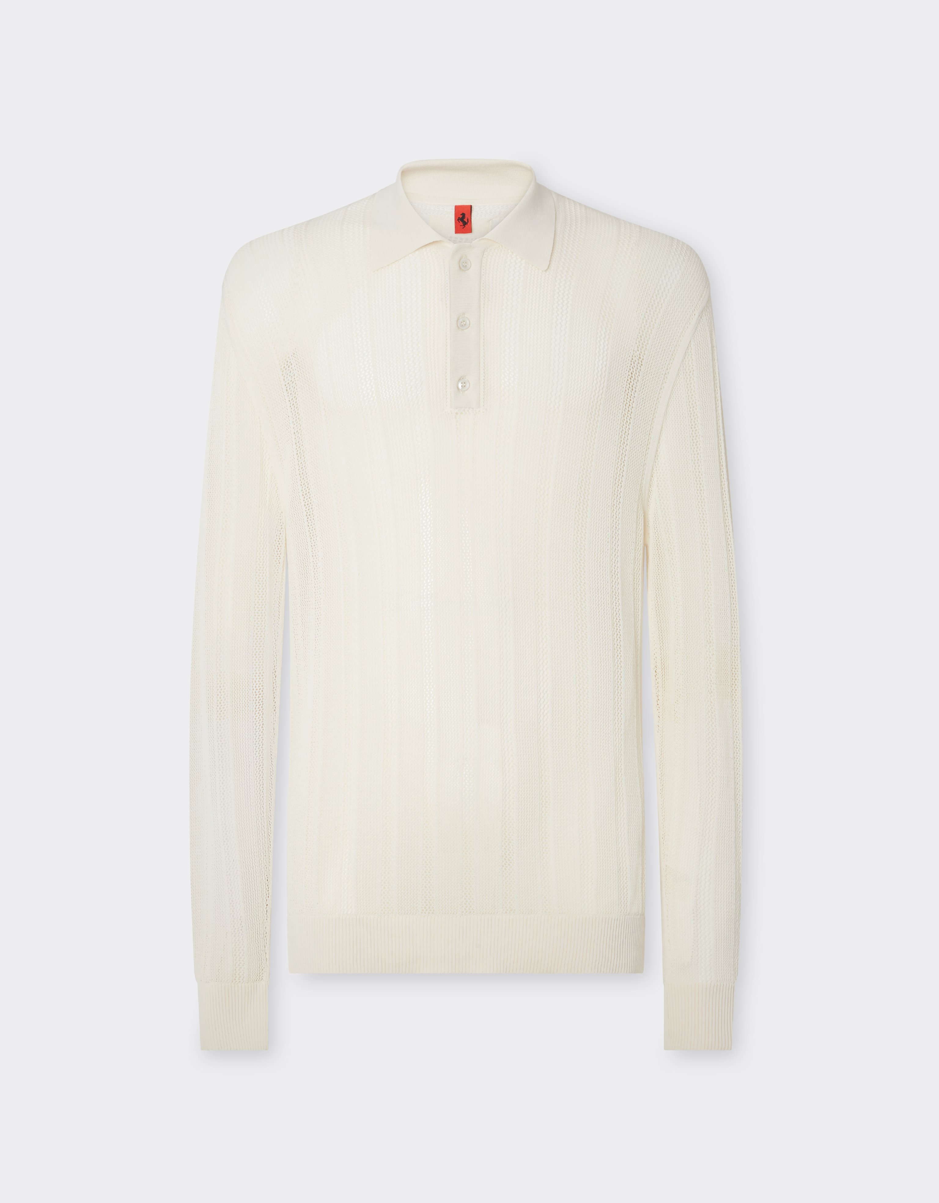 Ferrari Long-sleeved Polo Shirt In Perforated Q-cycle® Fabric In Ecru