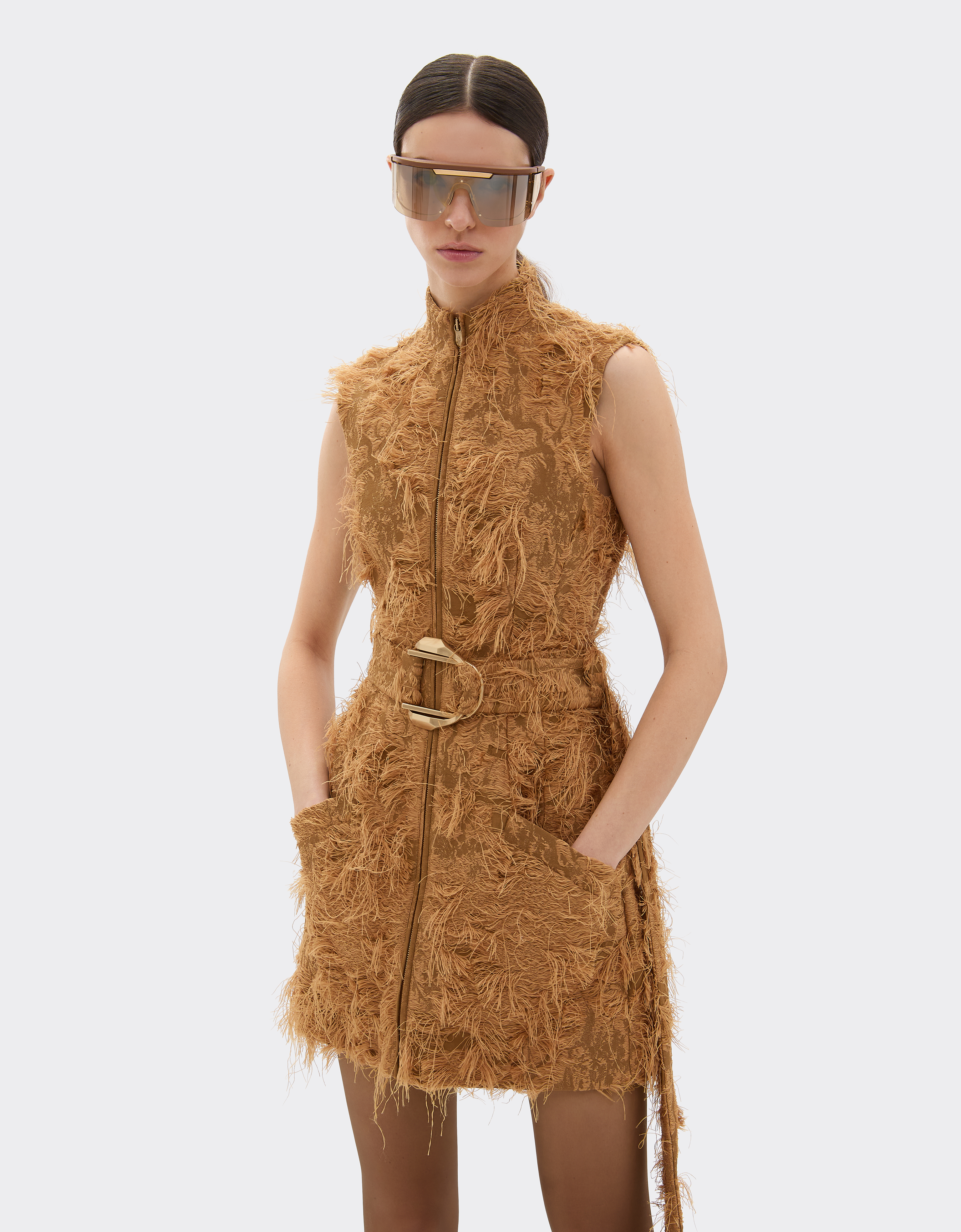 Ferrari Short Dress In Fil Coupé In Brown
