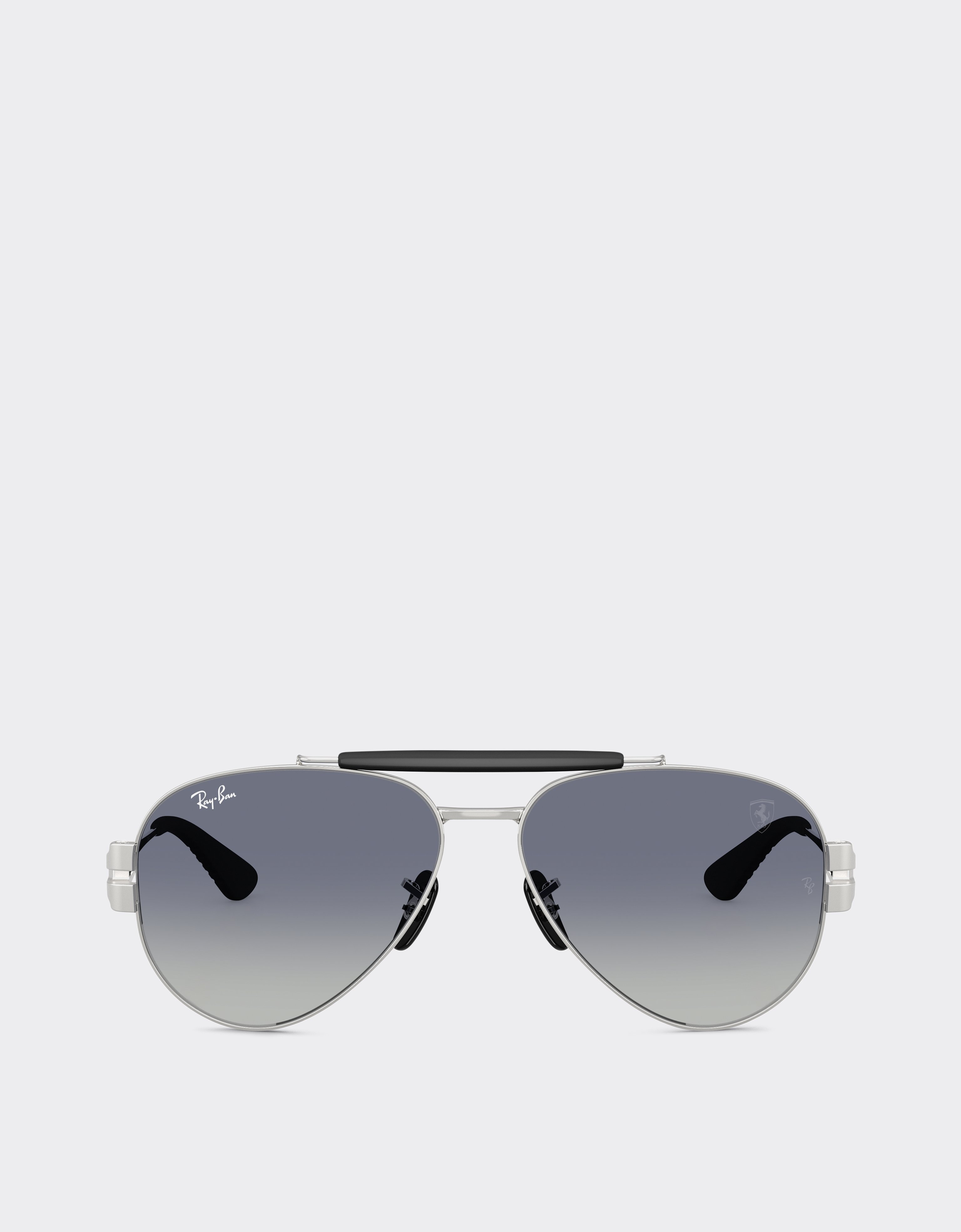 Ferrari Ray-ban For Scuderia Rb3762m In Silver-tone Metal With Blue Gradient Grey Lenses