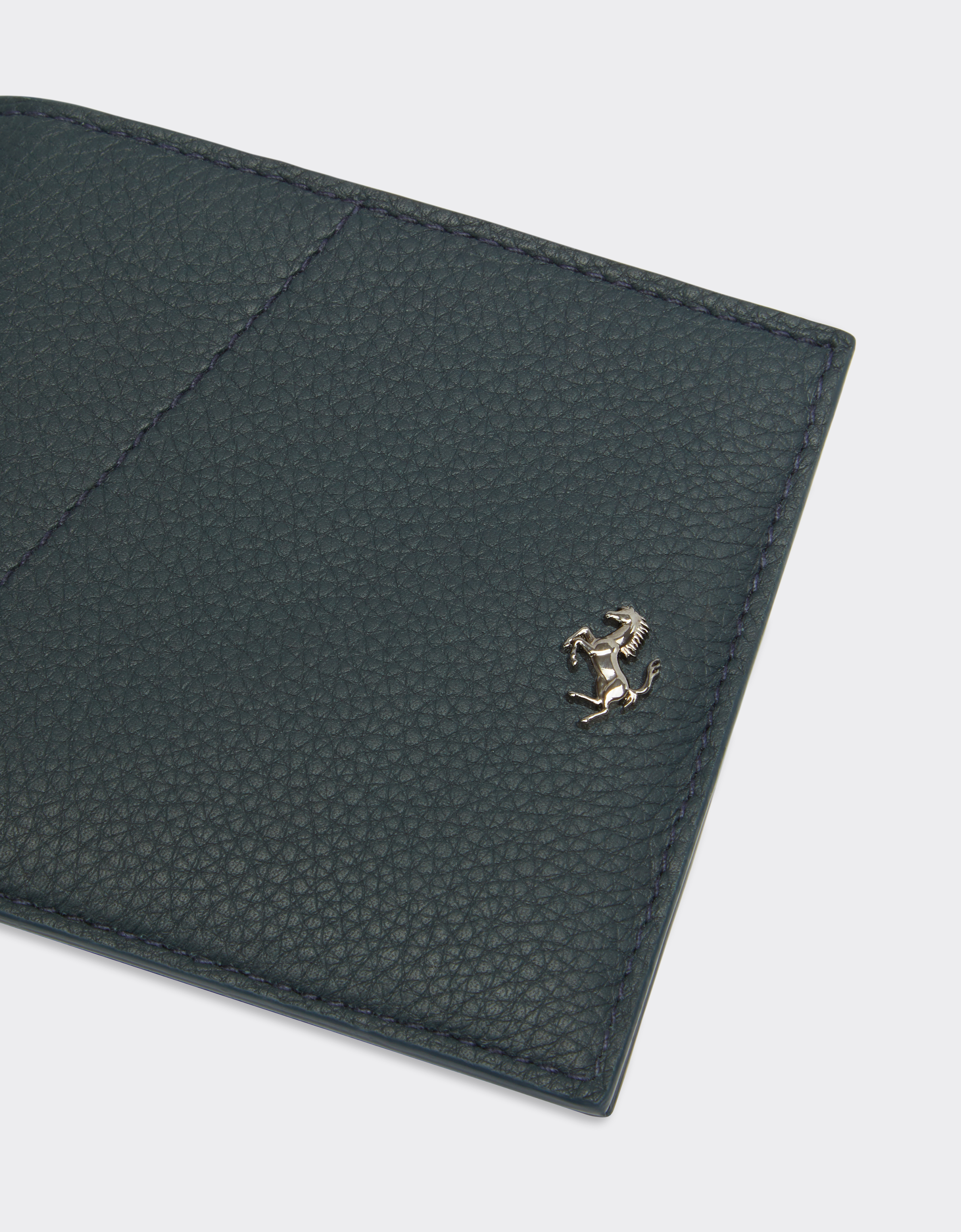 Ferrari Textured Leather Horizontal Wallet In Navy