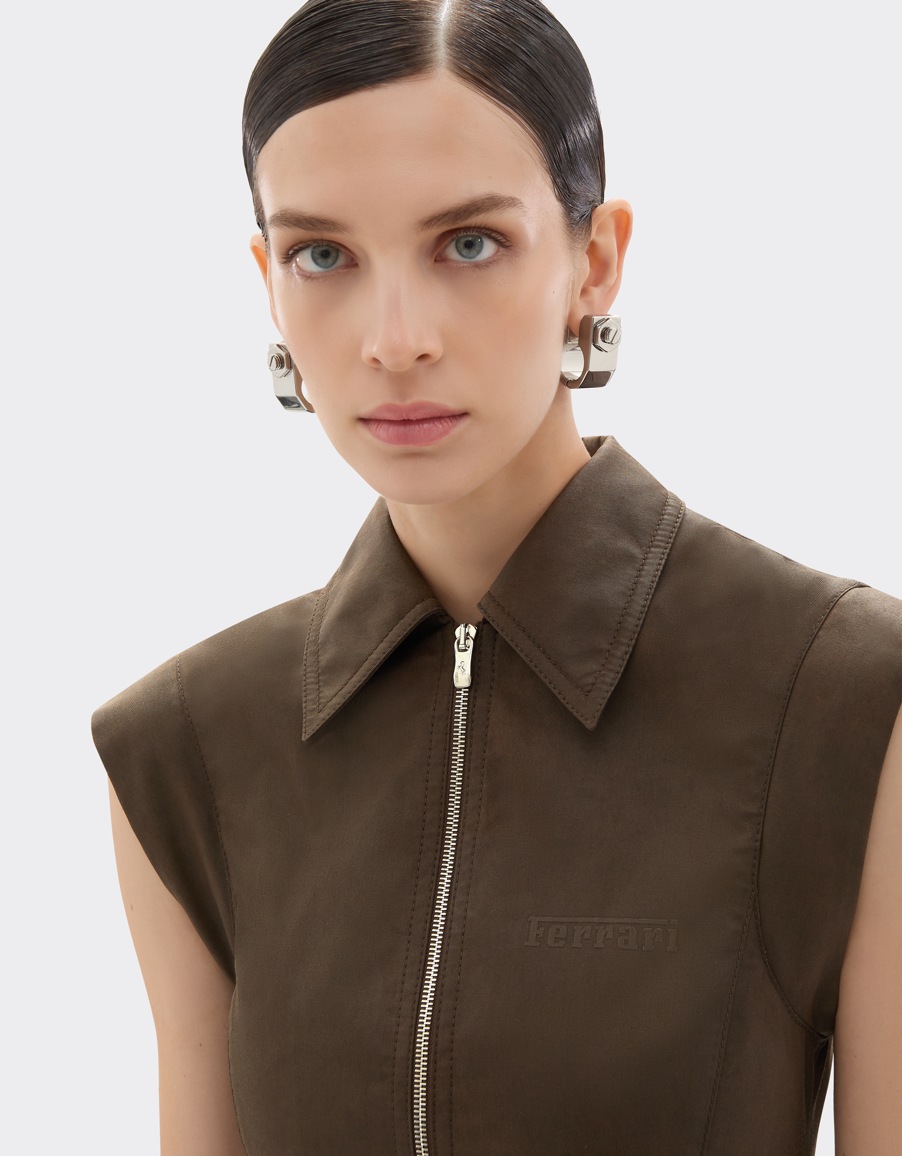 Ferrari Mini Dress In Technical Gabardine With A Vintage Effect In Green