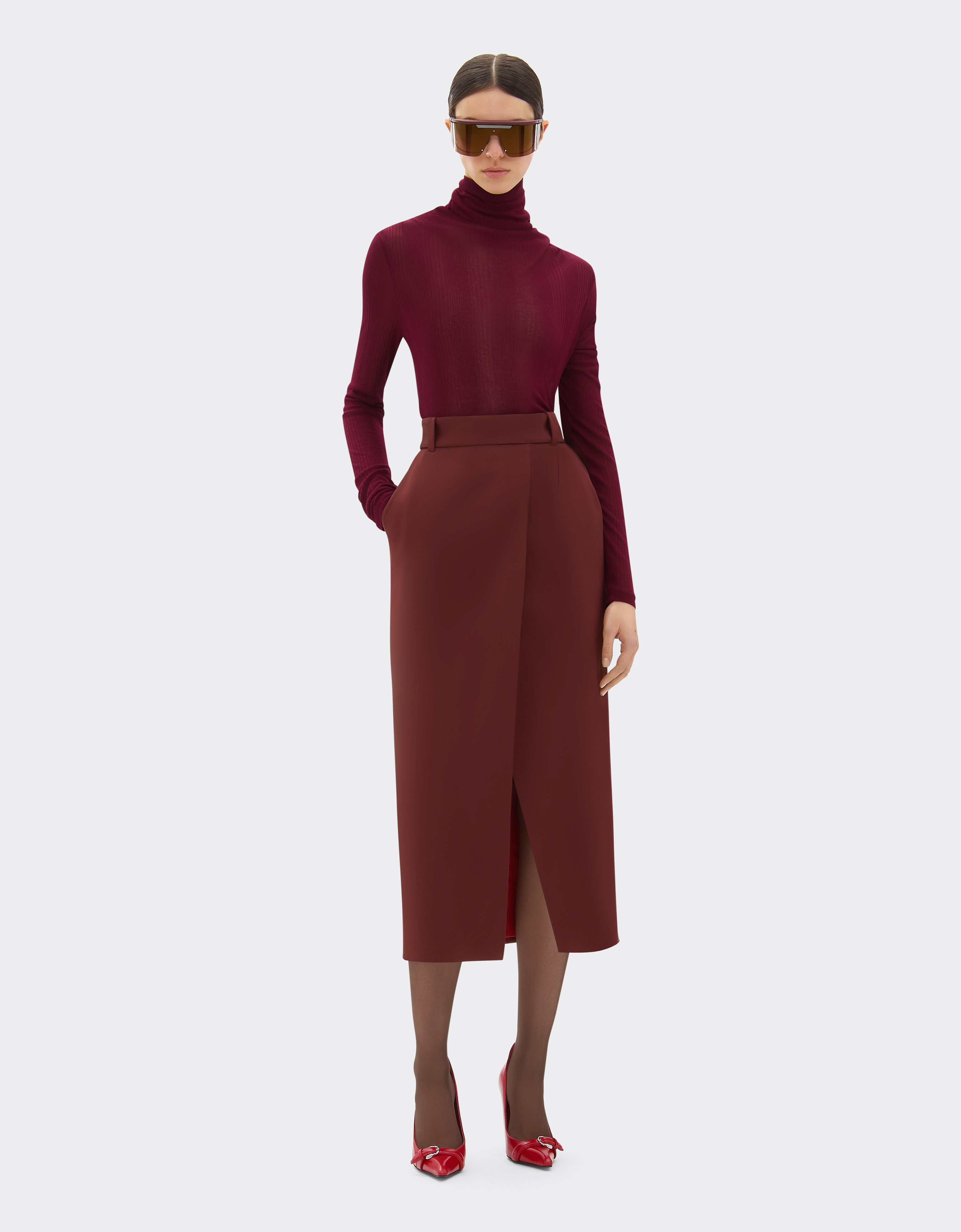 Ferrari Wool Satin Skirt In Brown