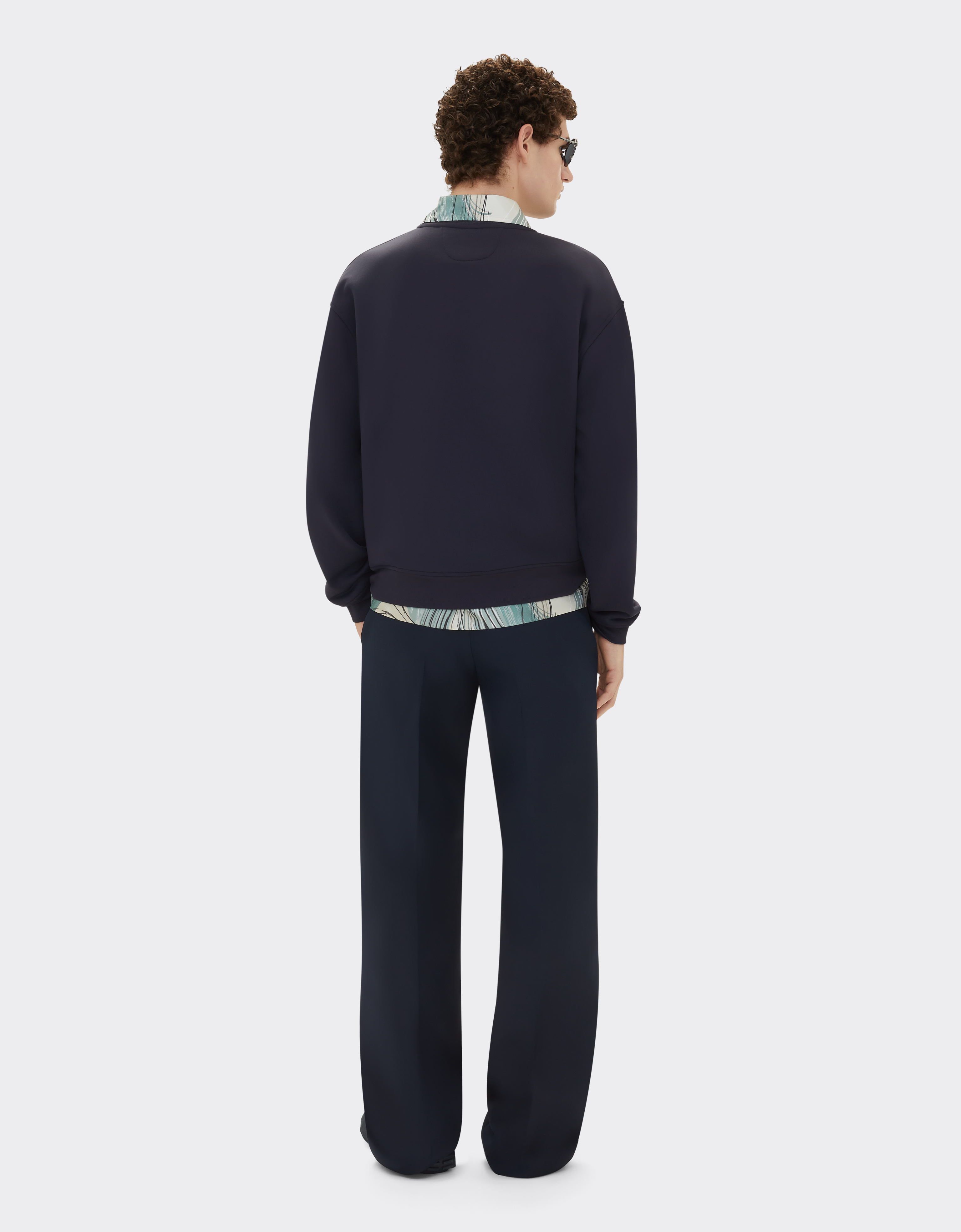 Ferrari Sweatshirt In Technical Fabric With Logo In Navy
