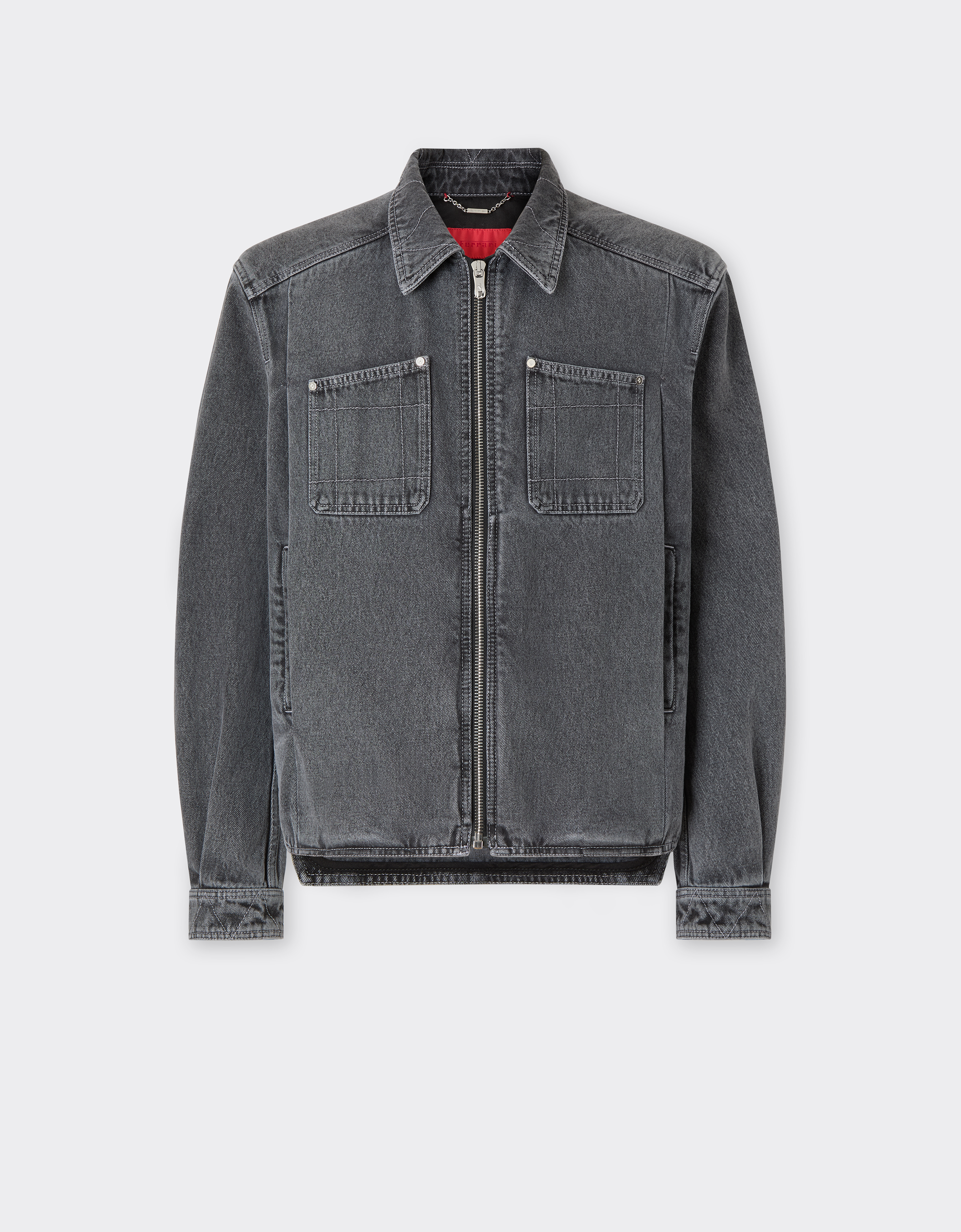 Ferrari Zip Fastening Chest Pockets Long Sleeve Top In Gray