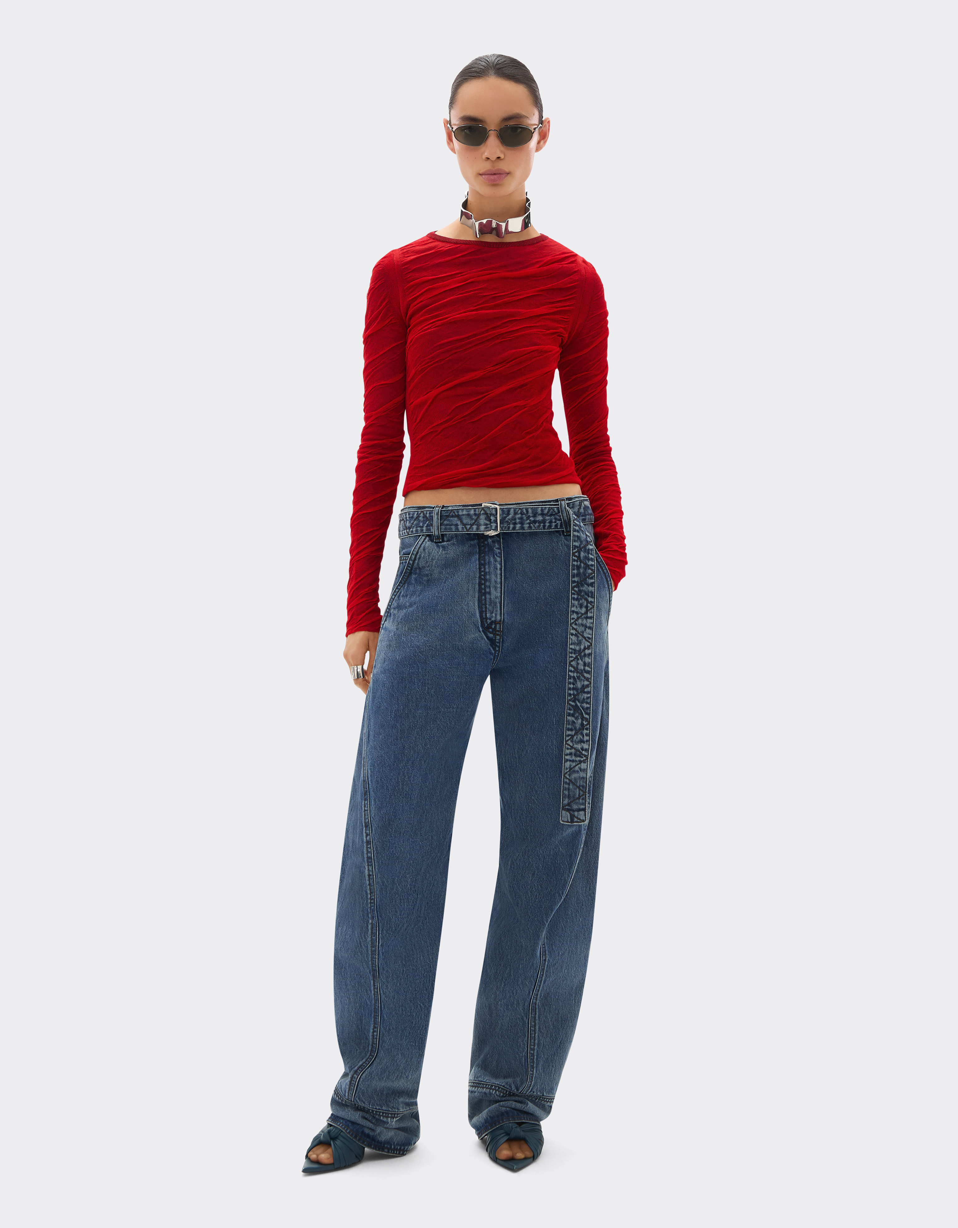 Ferrari Close-fitting Sweater In Wool And Cotton In Rosso Dino