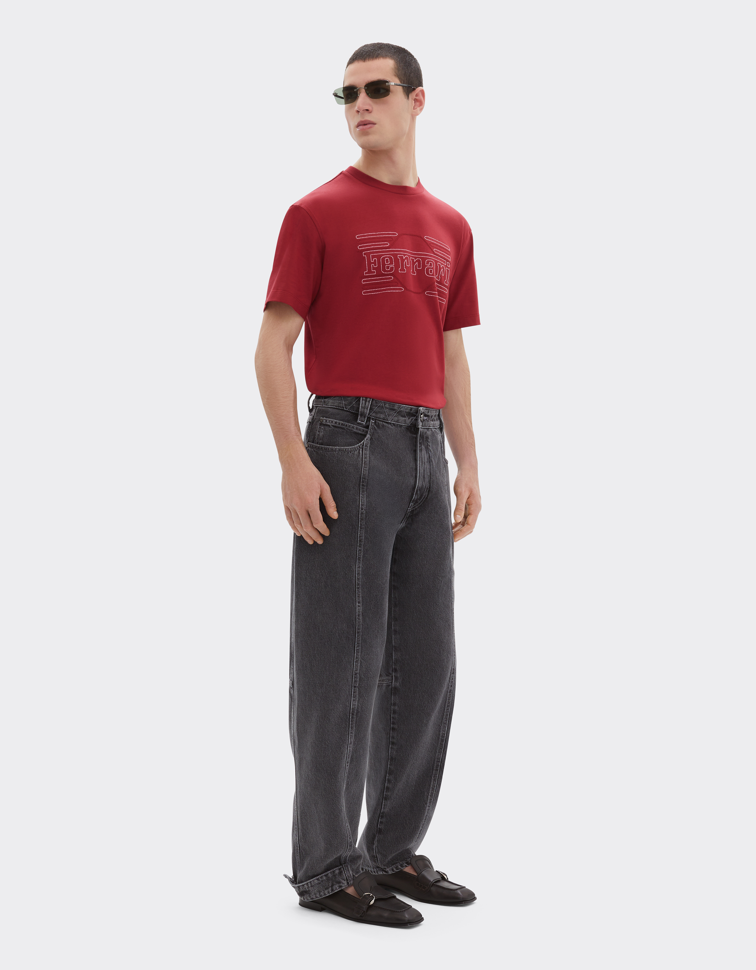 Ferrari Cotton T-shirt With Embroidery In Red