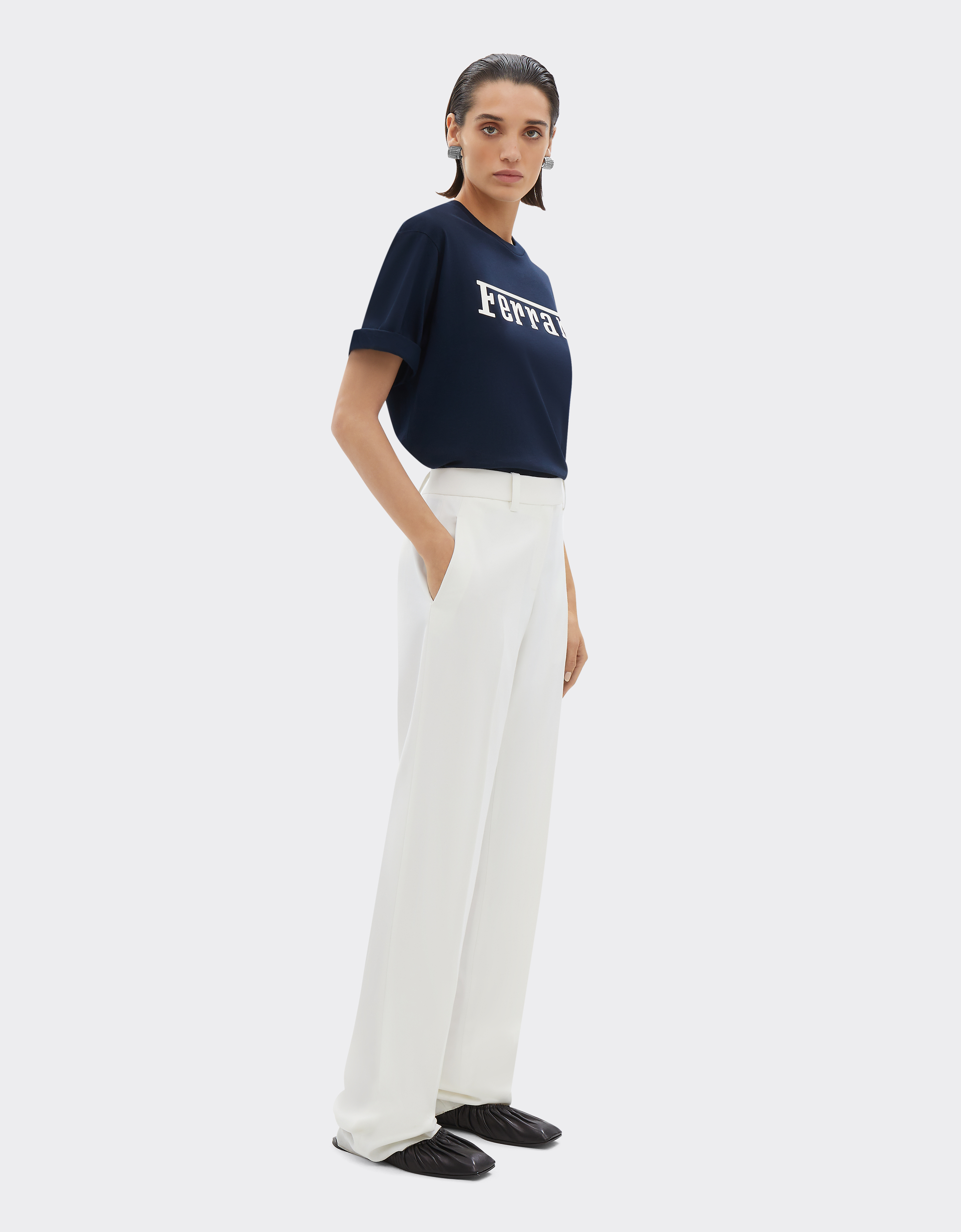Ferrari Cotton T-shirt With Logo In Navy