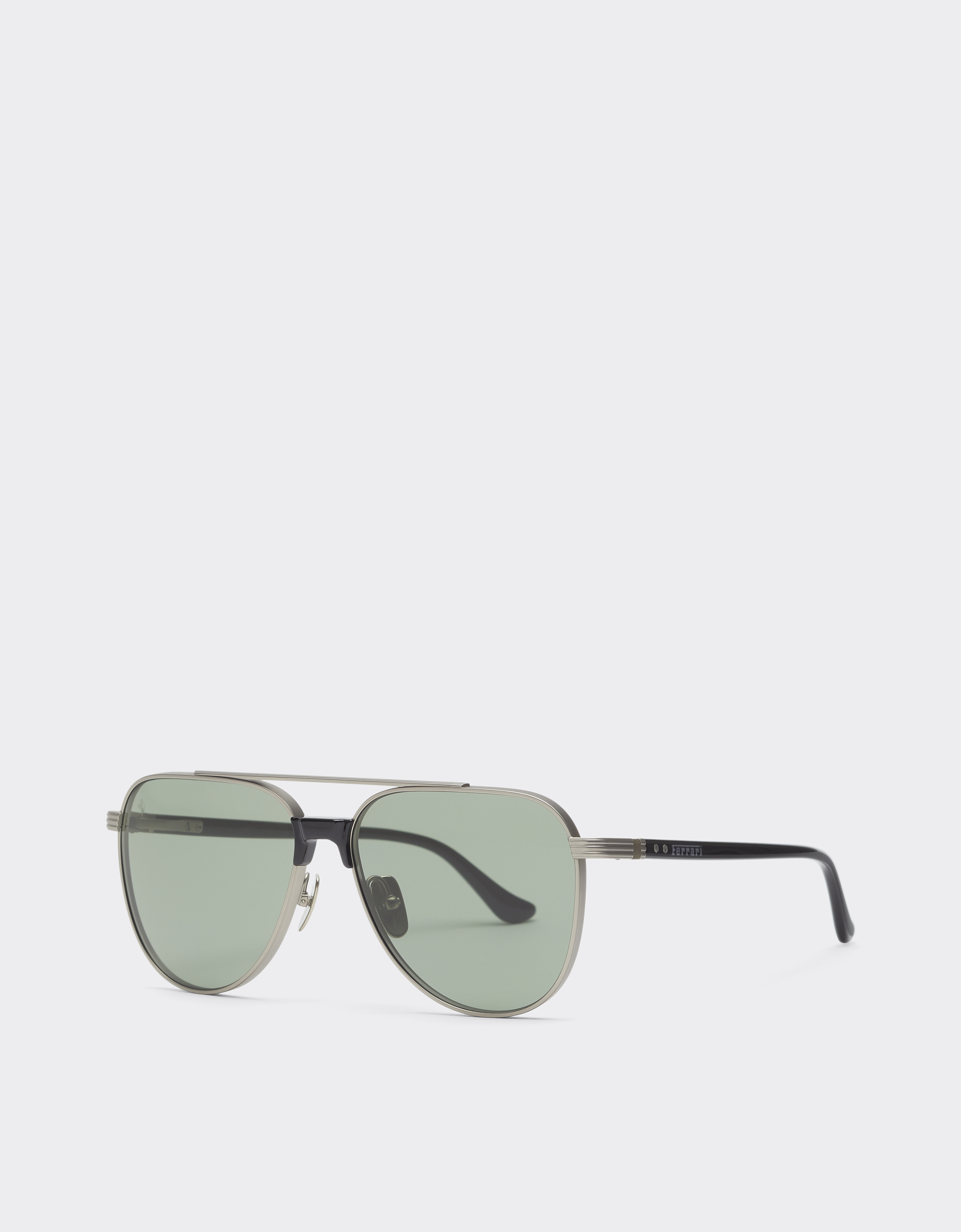 Ferrari Ferrari-sonnenbrille Aus  Mattem Silberfarbenem Titan Und Acetat Mit Dunkelgrünen Gläsern - Male Sonnenbrillen Silver Os 