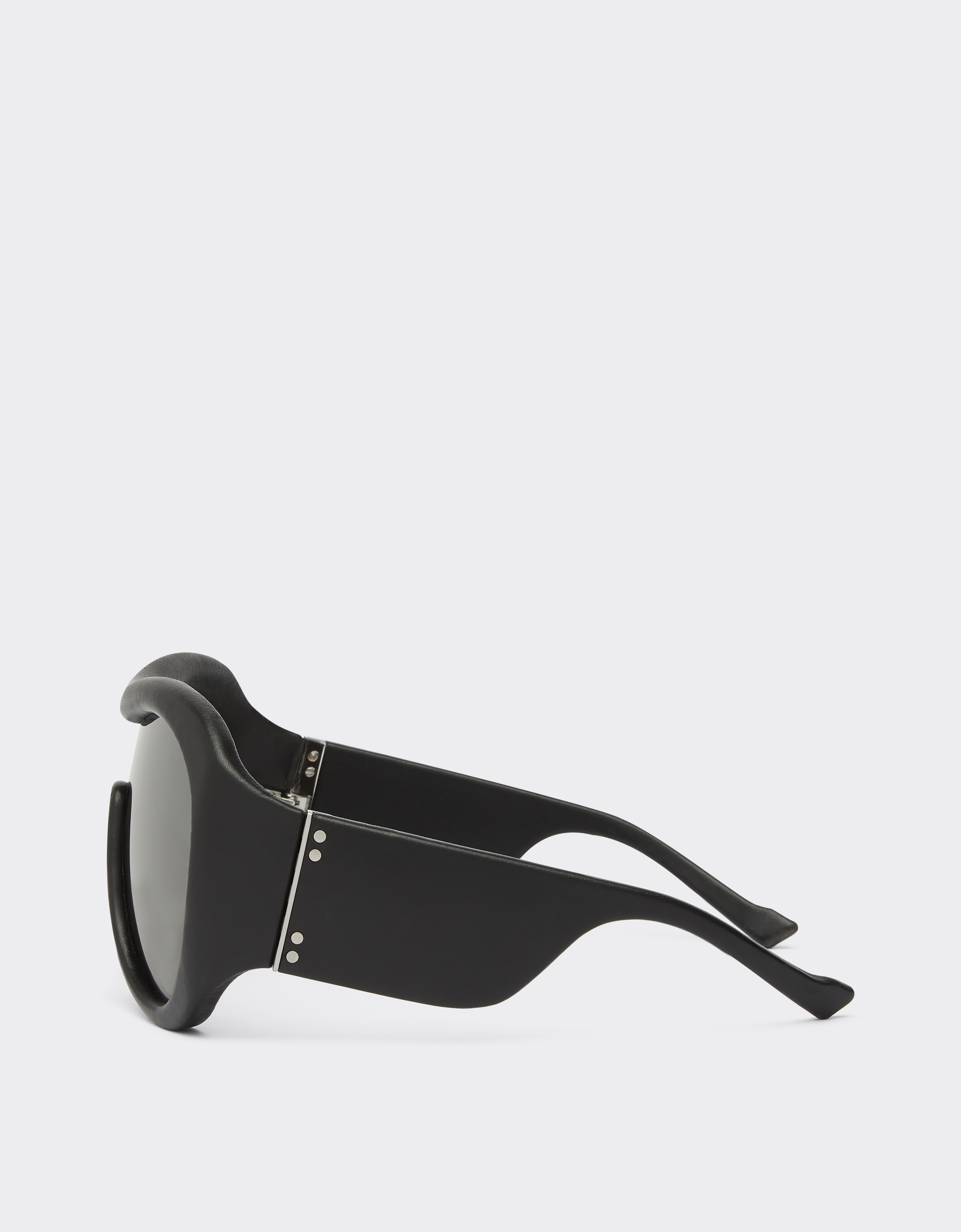 Ferrari Limited Edition  Black Leather Covered Sunglasses With Black Mirror Lens In Black