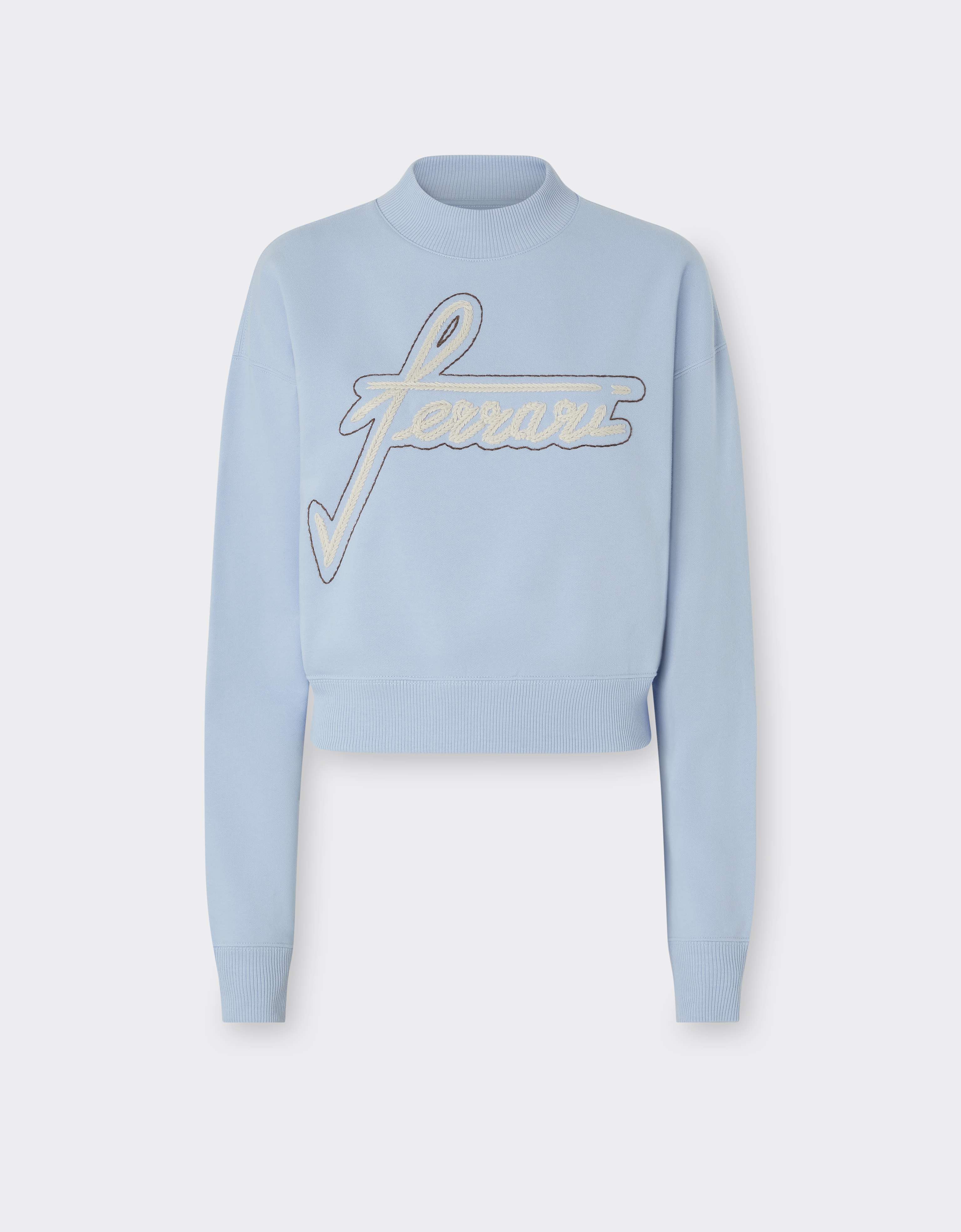 Ferrari Cotton Crew-neck Sweatshirt With Embroidery In Blue