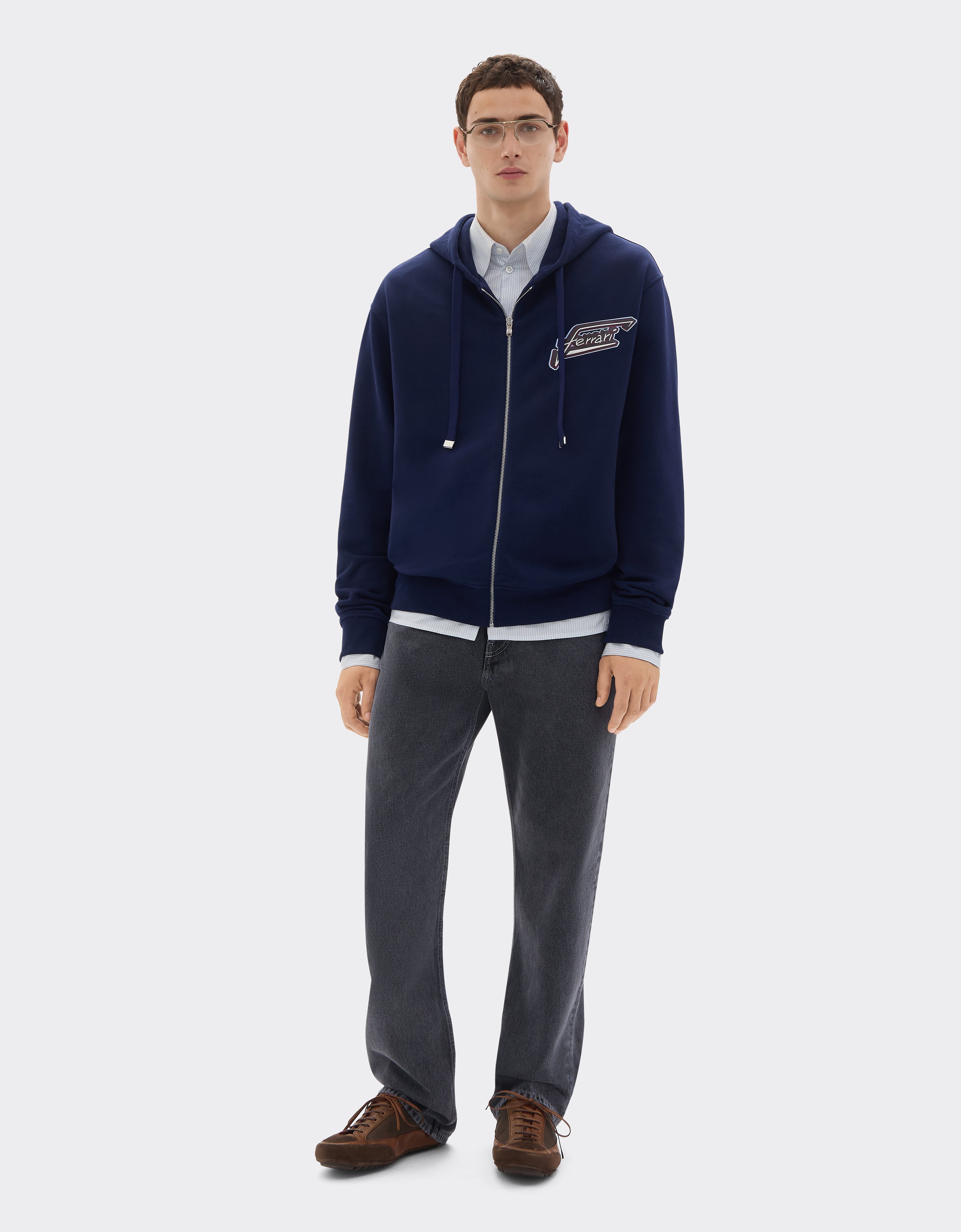  Ferrari Baumwoll-sweatshirt Mit Reißverschluss Und Ferrari-aufnäher - Male Pullover & Strickwaren Ultramarine L 
