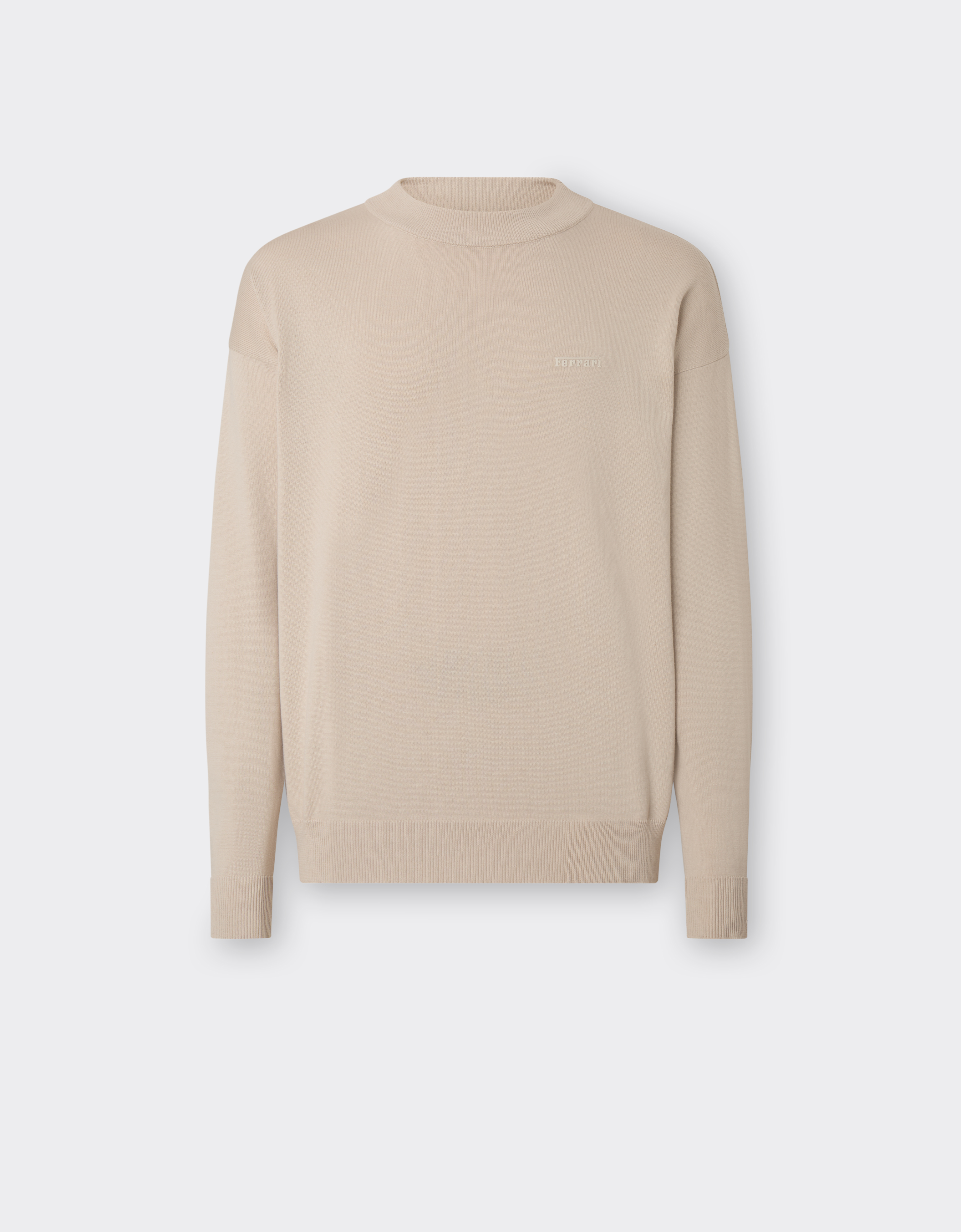 Ferrari Cotton And Silk Long Sleeve Sweater In Ecru
