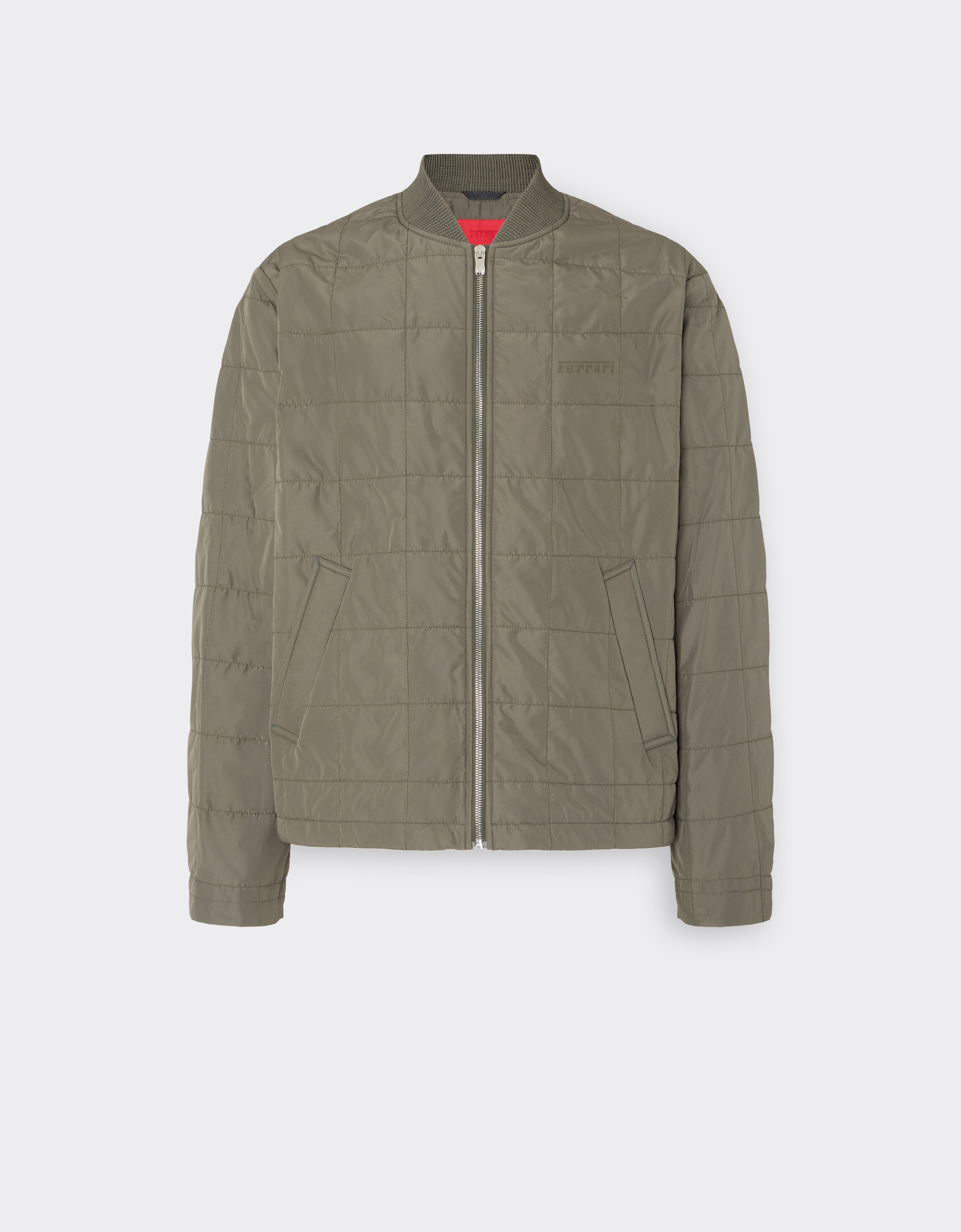 Ferrari Men's Verde Cachi Technical Nylon Bomber Jacket With 7X7 Check - Jackets & Outerwear 52
