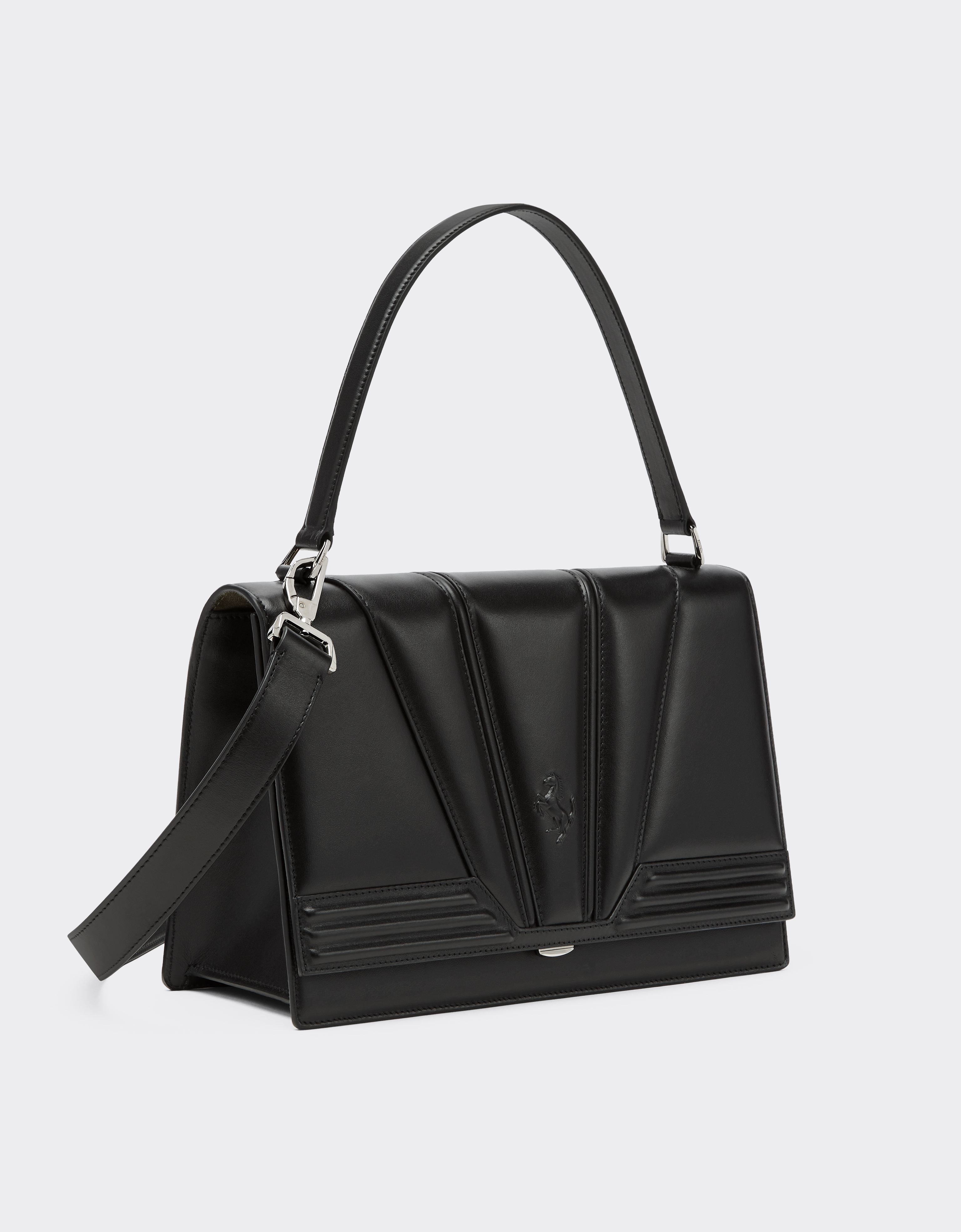 Ferrari Crossbody Bag In Smooth Leather With 3d Motifs In Black