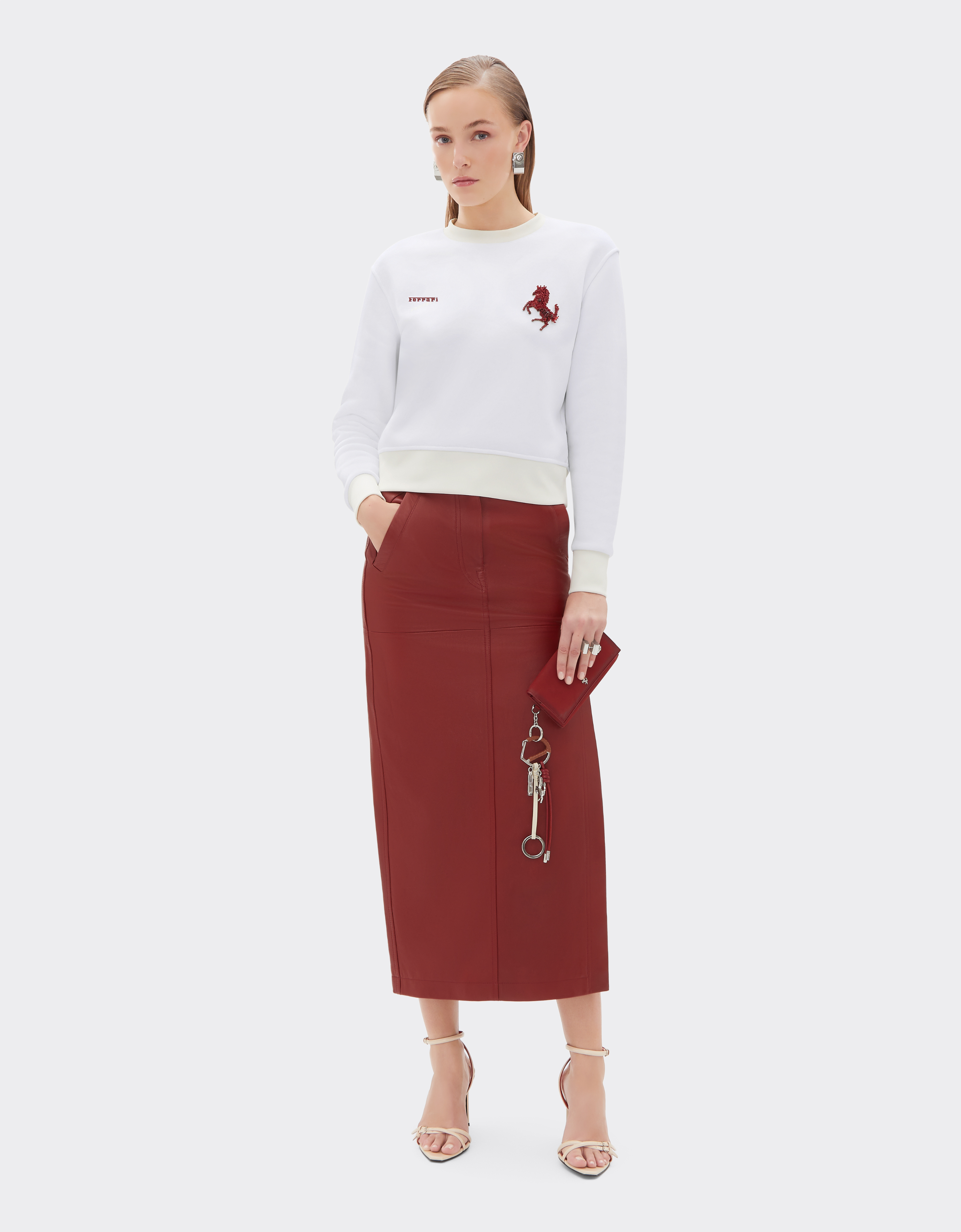  Ferrari Sudadera De Algodón Con Cavallino Rampante Bordado - Female Jerséis Y Prendas De Punto Blanco óptico S 