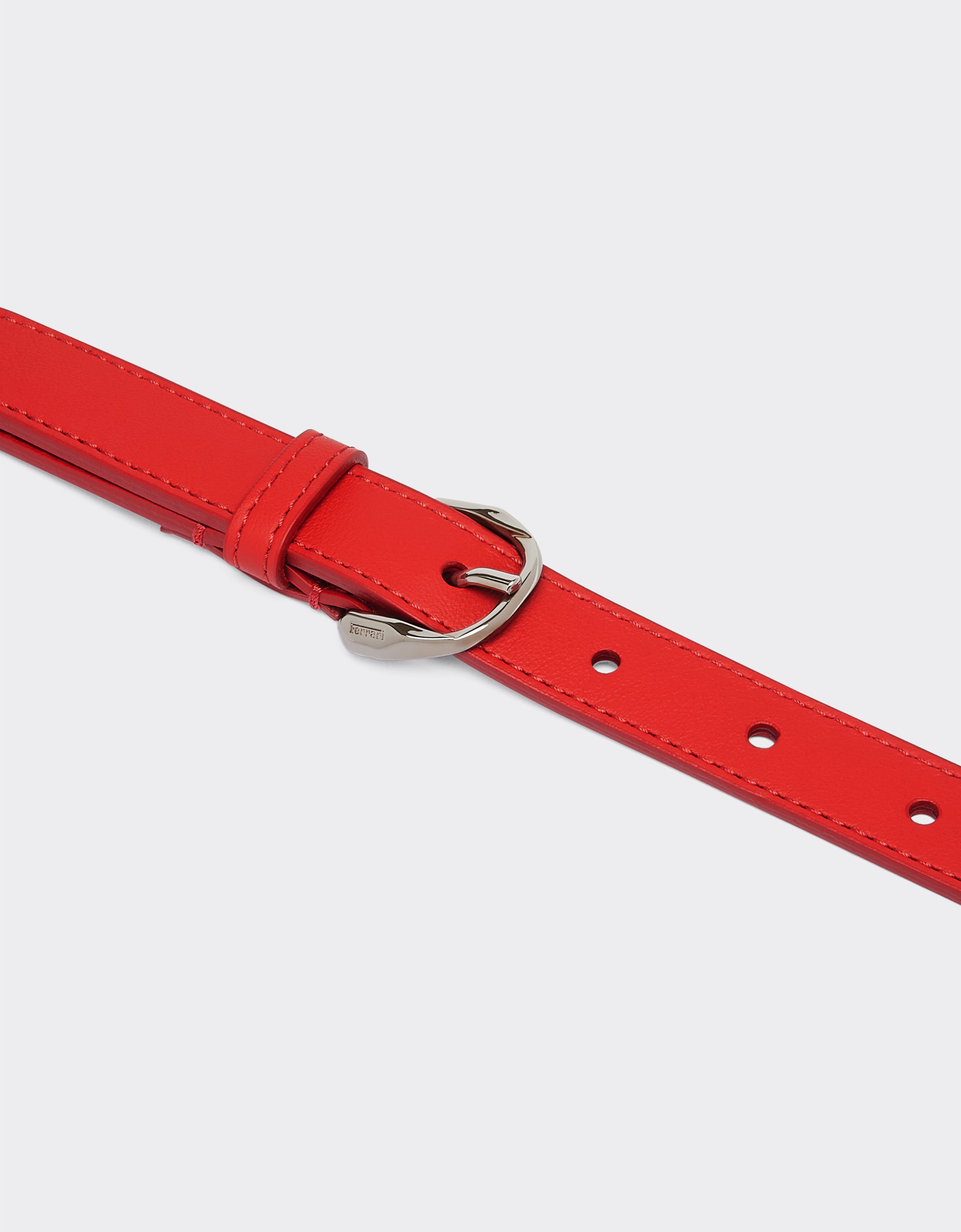 Ferrari Thin Leather Belt With Prancing Horse Detail In Rosso Corsa