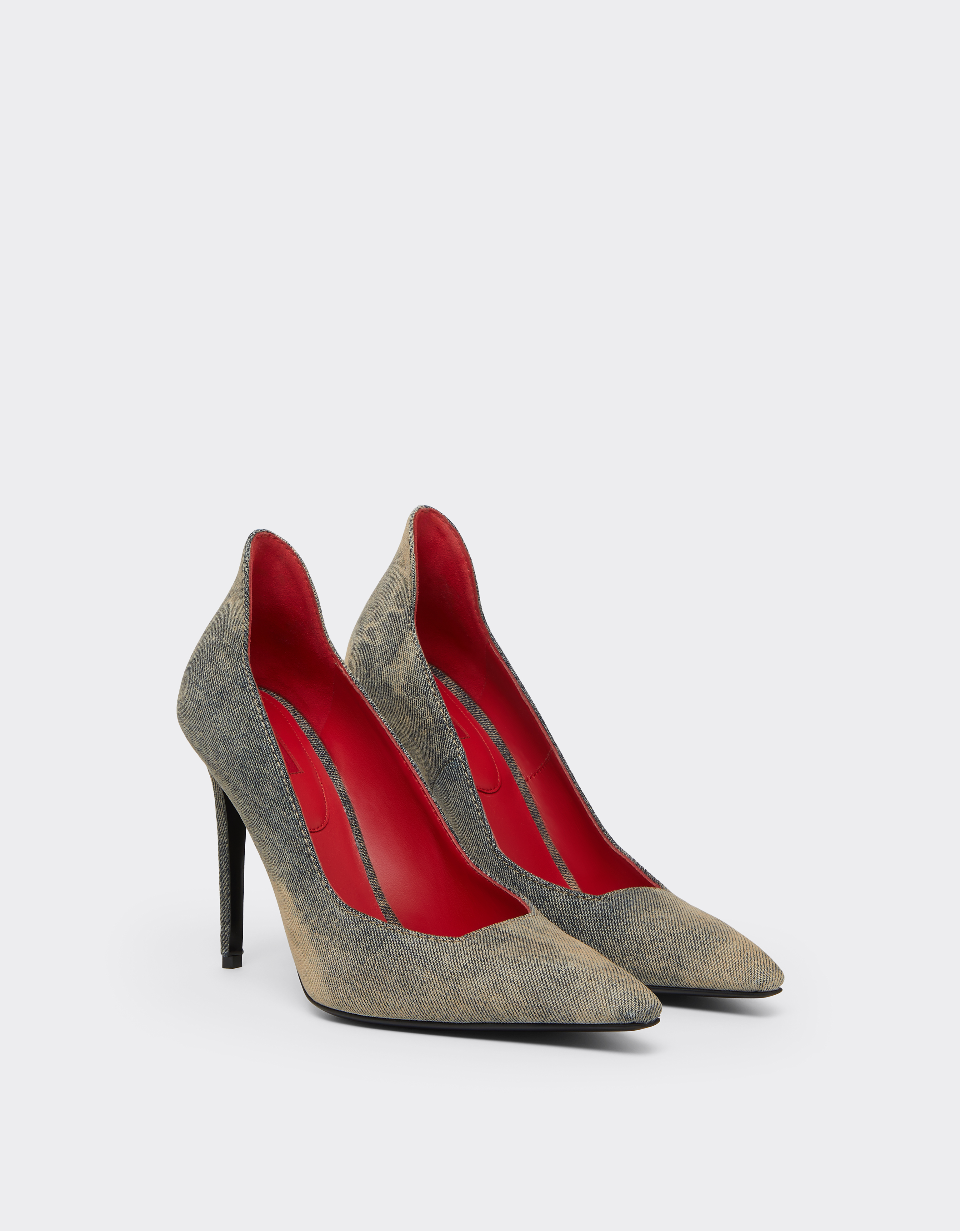 Ferrari Stone-washed Denim Pumps In Gray