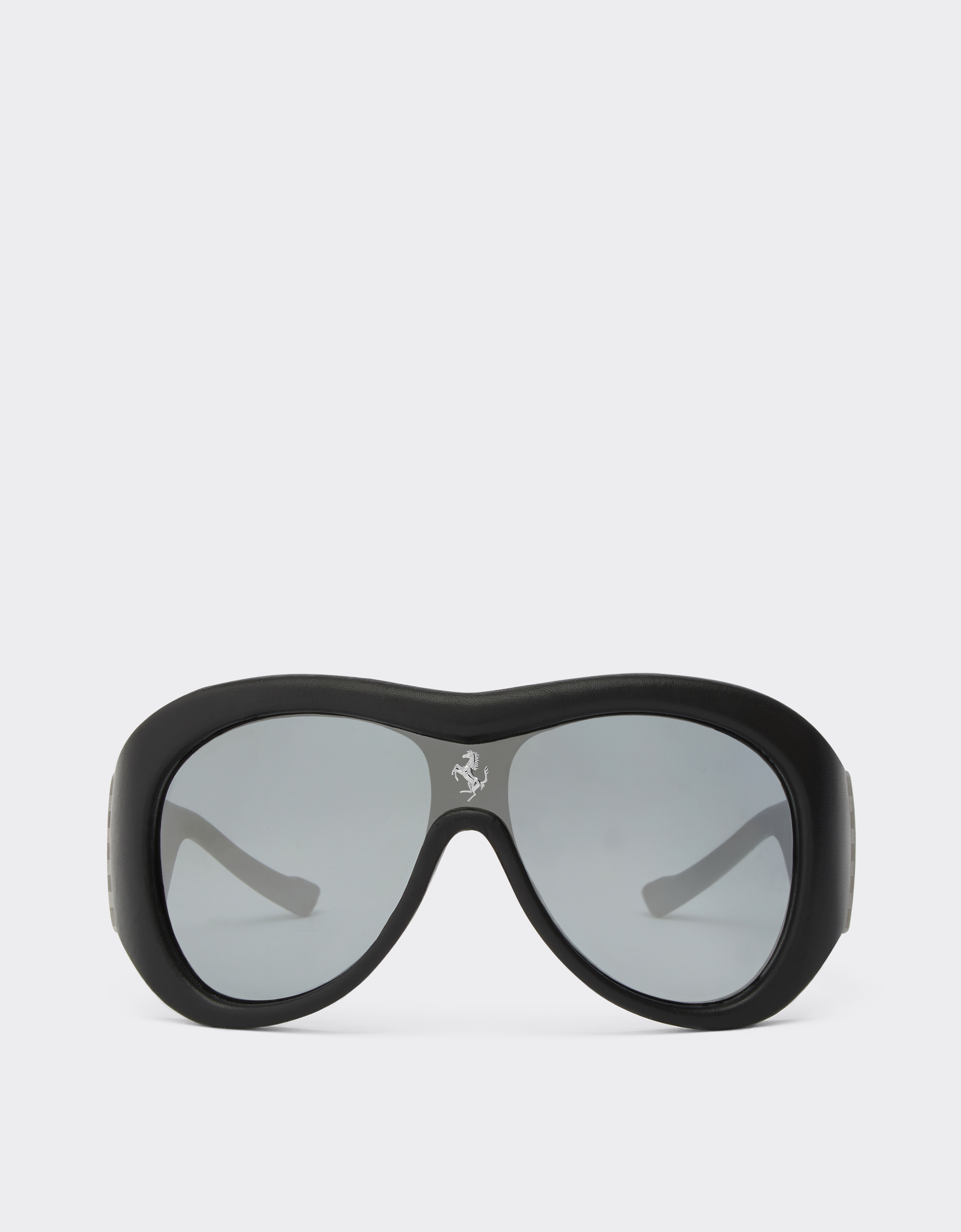 Ferrari Limited Edition  Black Leather Covered Sunglasses With Black Mirror Lens In Black