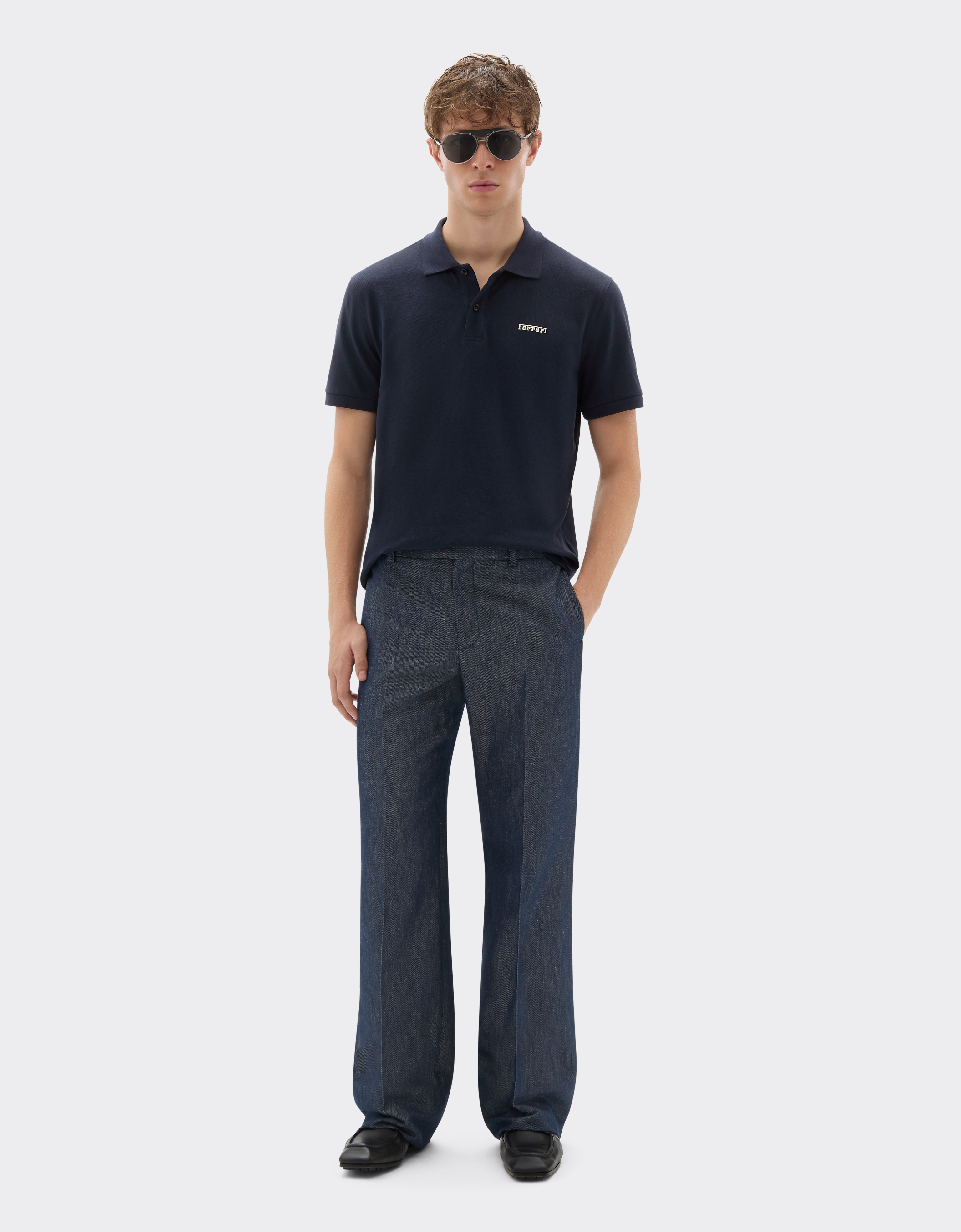 Ferrari Cotton Polo Shirt With Logo In Navy