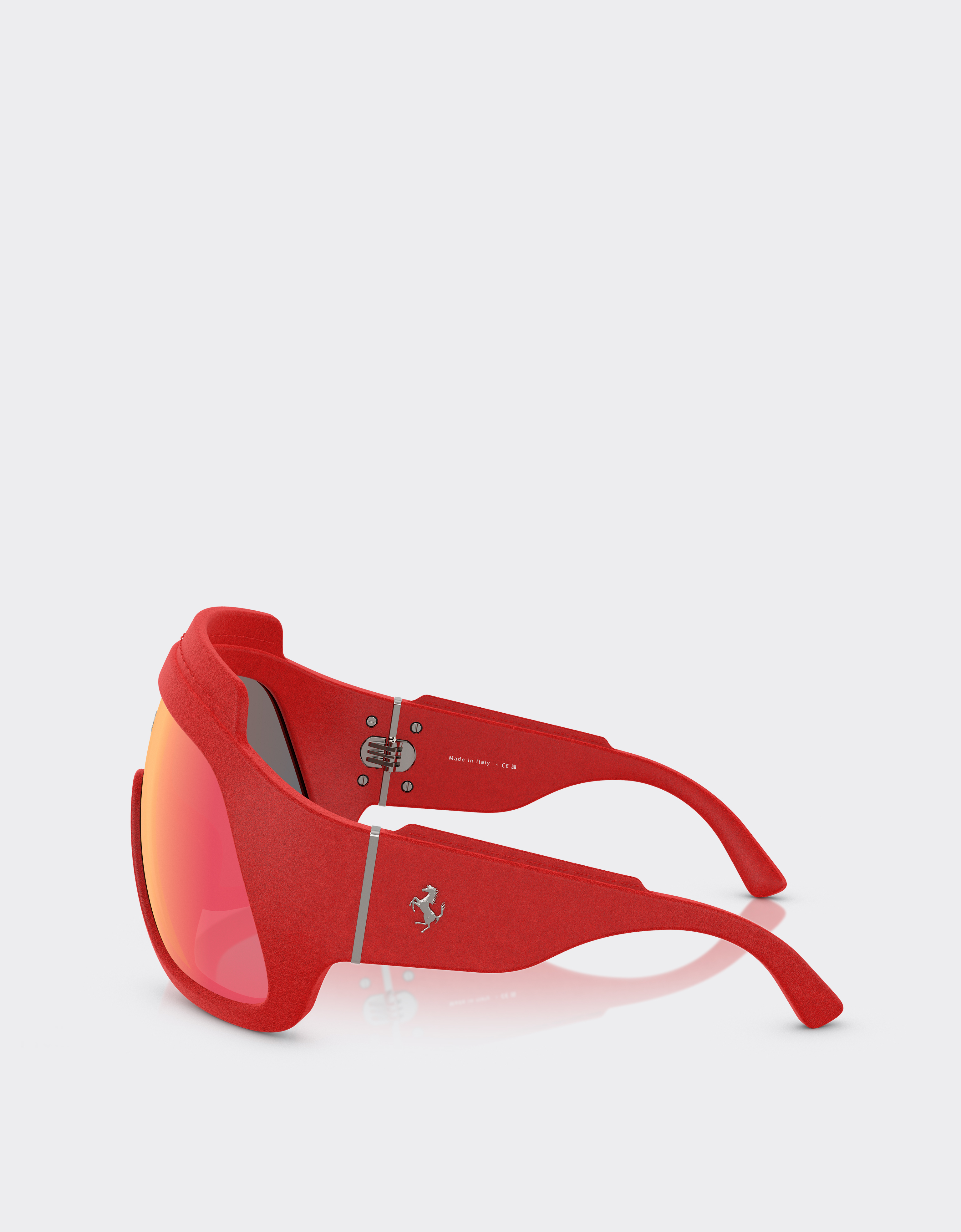 Ferrari Red  Limited Edition Shield Sunglasses In Injected Material And Leather With Red Mirr In Red