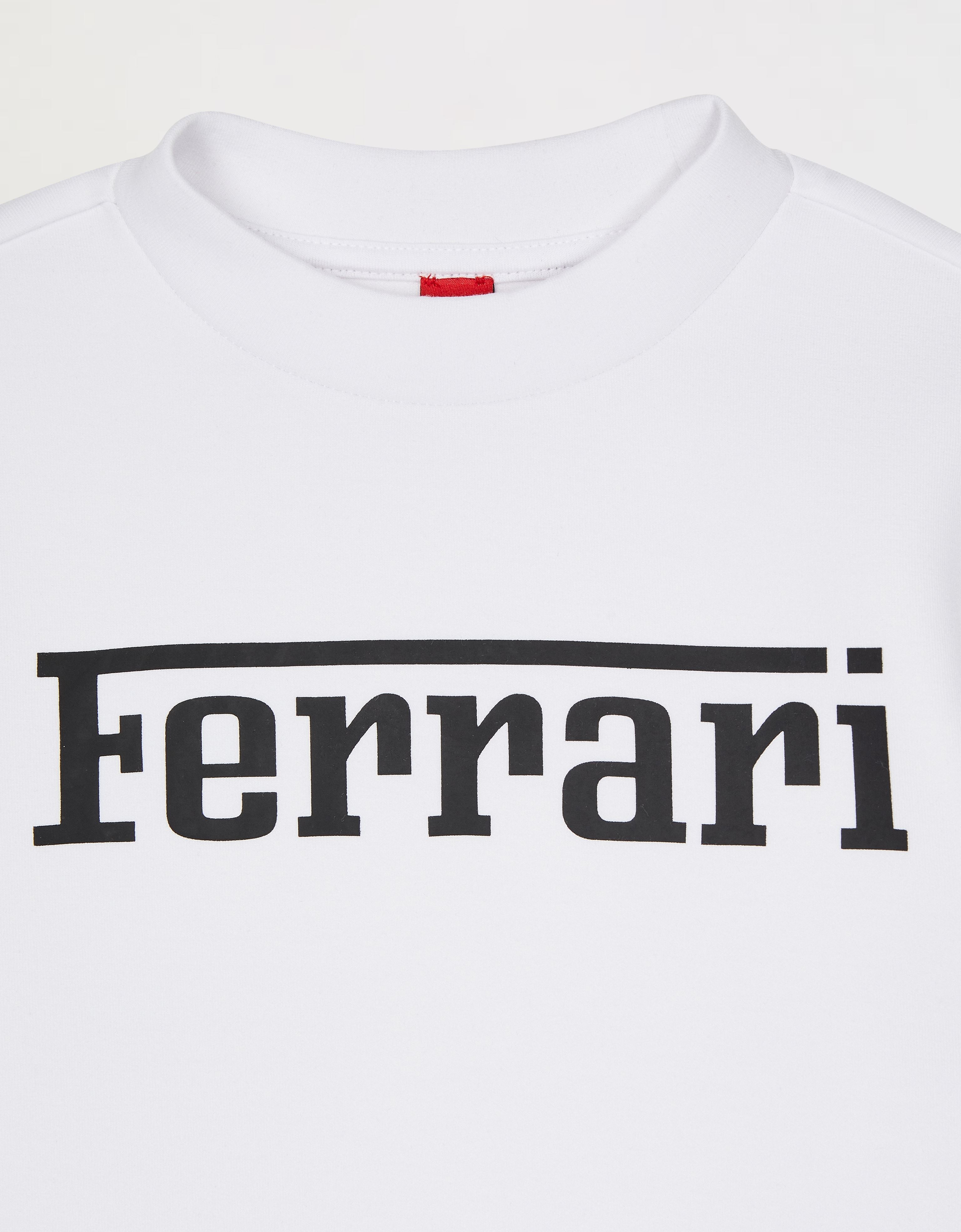 Ferrari Children's Sweatshirt In Recycled Scuba Fabric With Large Logo In Optical White