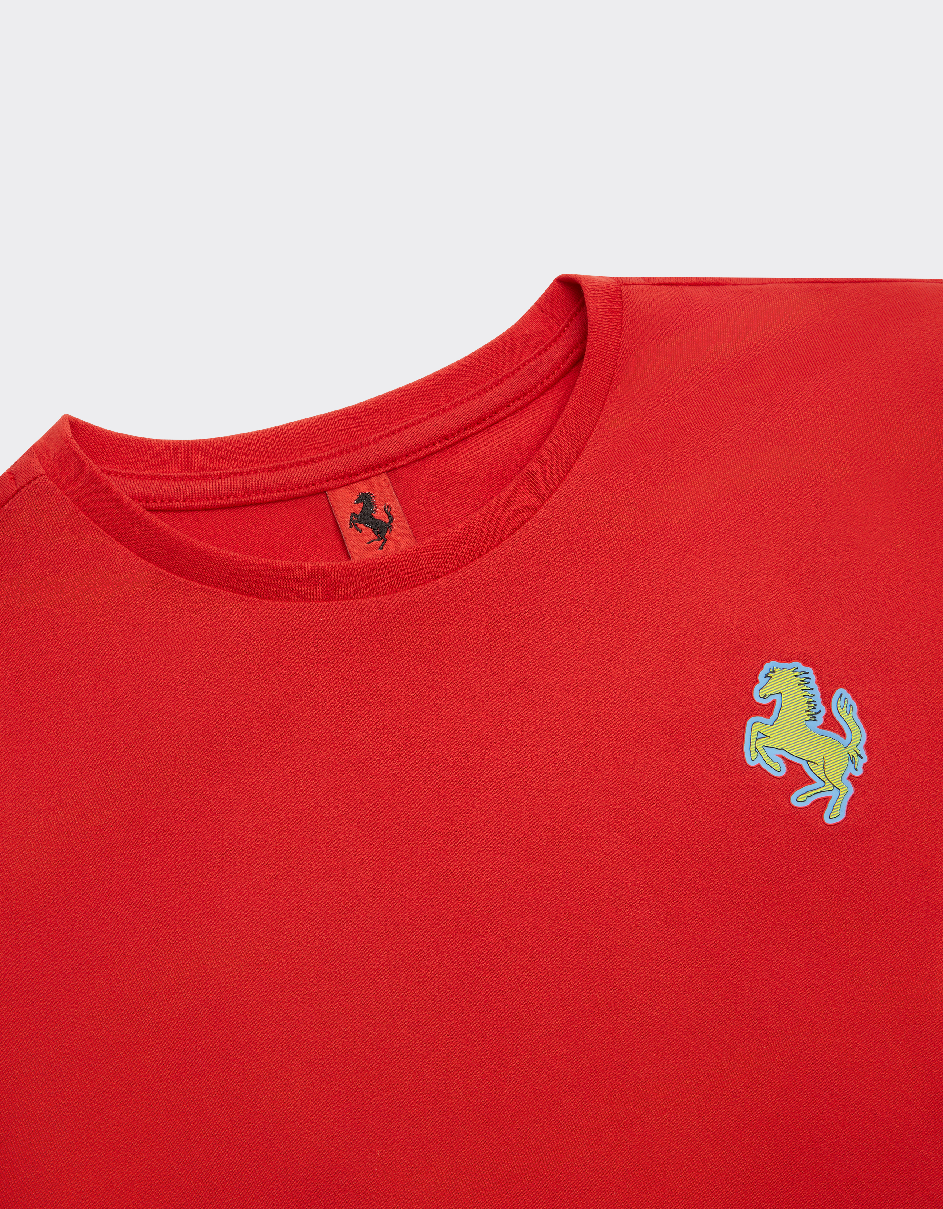 Ferrari T-shirt With Prancing Horse Patch In Rosso Corsa