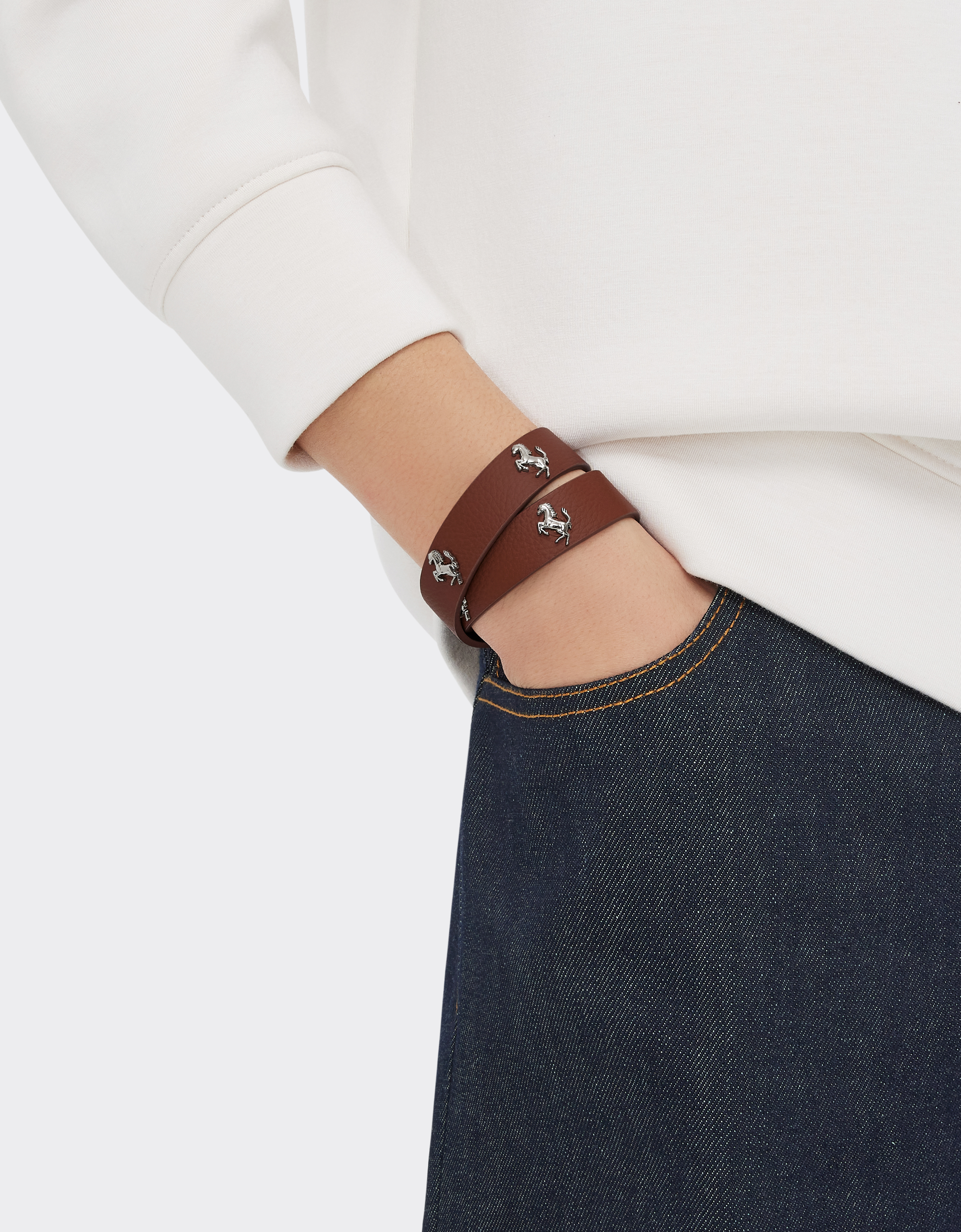Shop Ferrari Textured Leather Bracelet With Studs In Hide