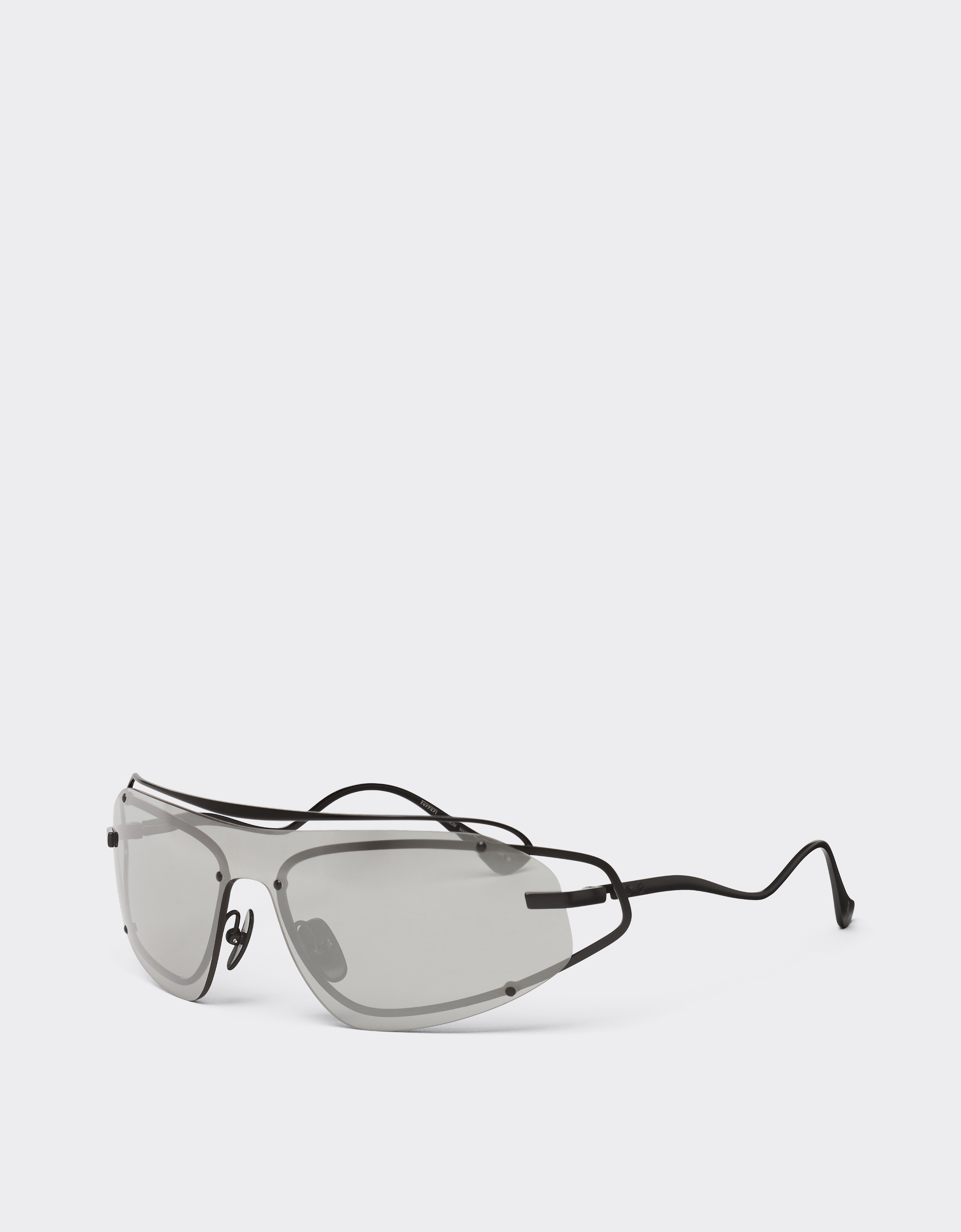 Ferrari Sunglasses In Matt Black Titanium With Silver Gradient Mirror Grey Shield In Black Matt