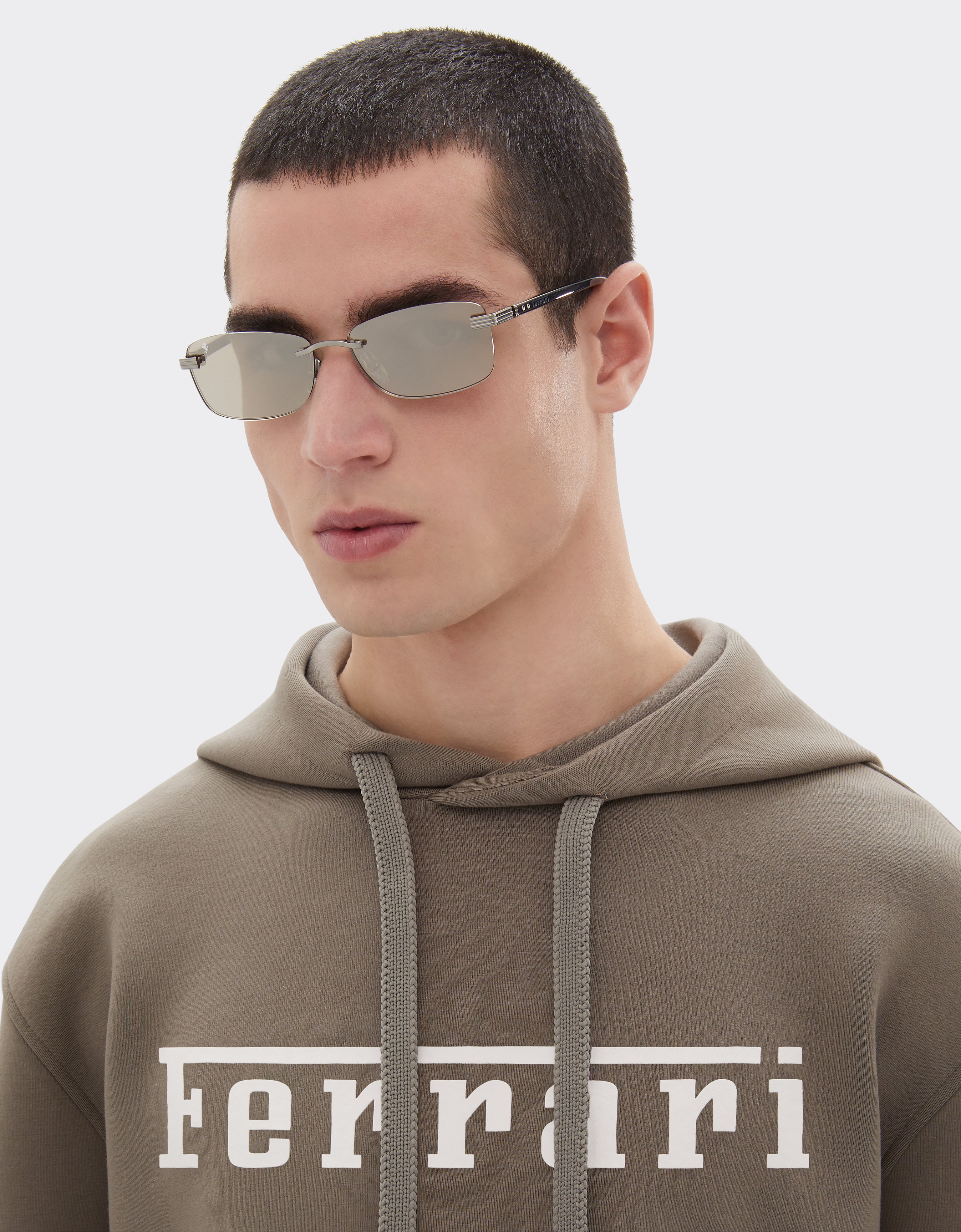 Ferrari Ferrari Sunglasses In  Brushed Silver-colored Titanium  And Acetate With Transparent Gold Lenses With White Mirror Coating -  Sunglasses Silver Os 