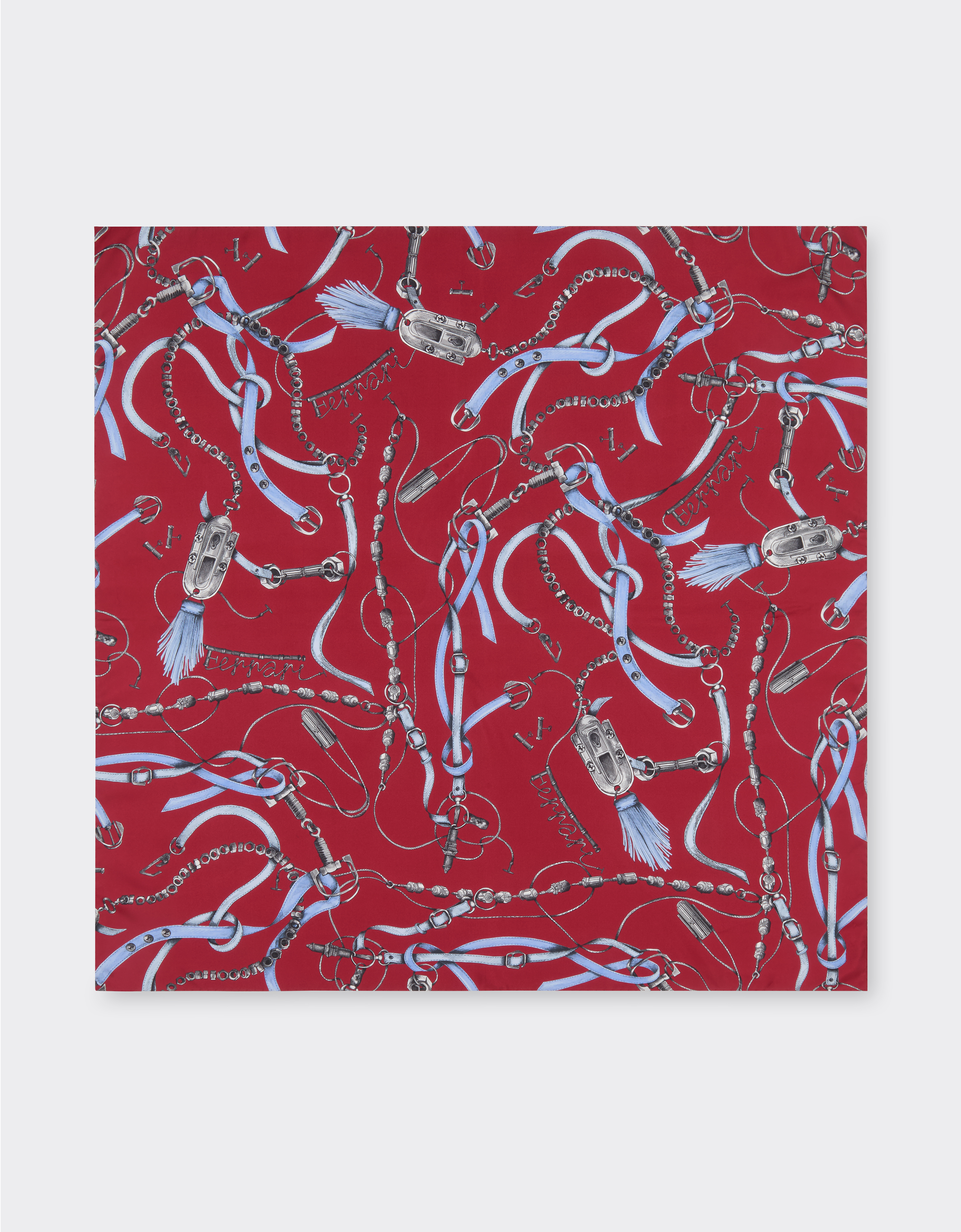 Ferrari Unisex Maison Red Silk Twill Scarf With Closet Print - Scarves & Stoles Os