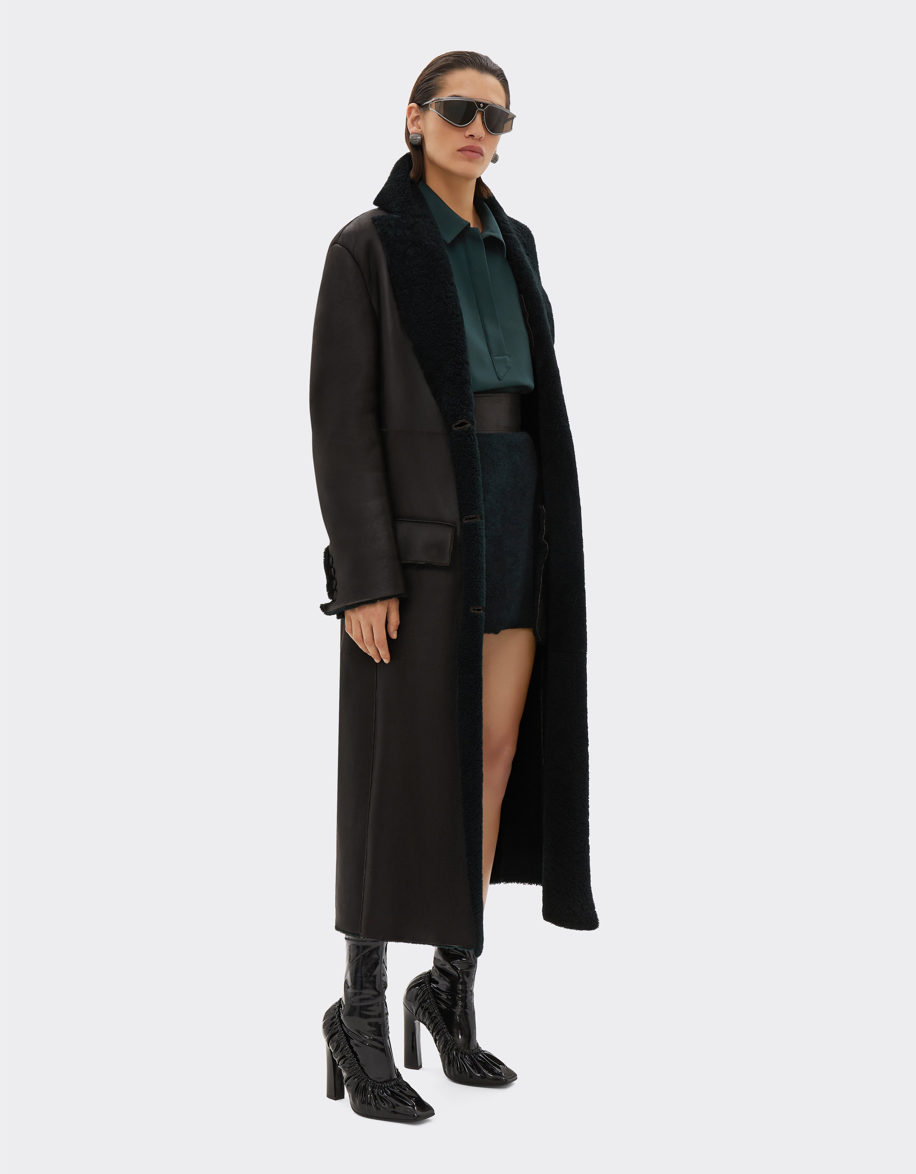 Ferrari Shearling Coat In Dark Brown