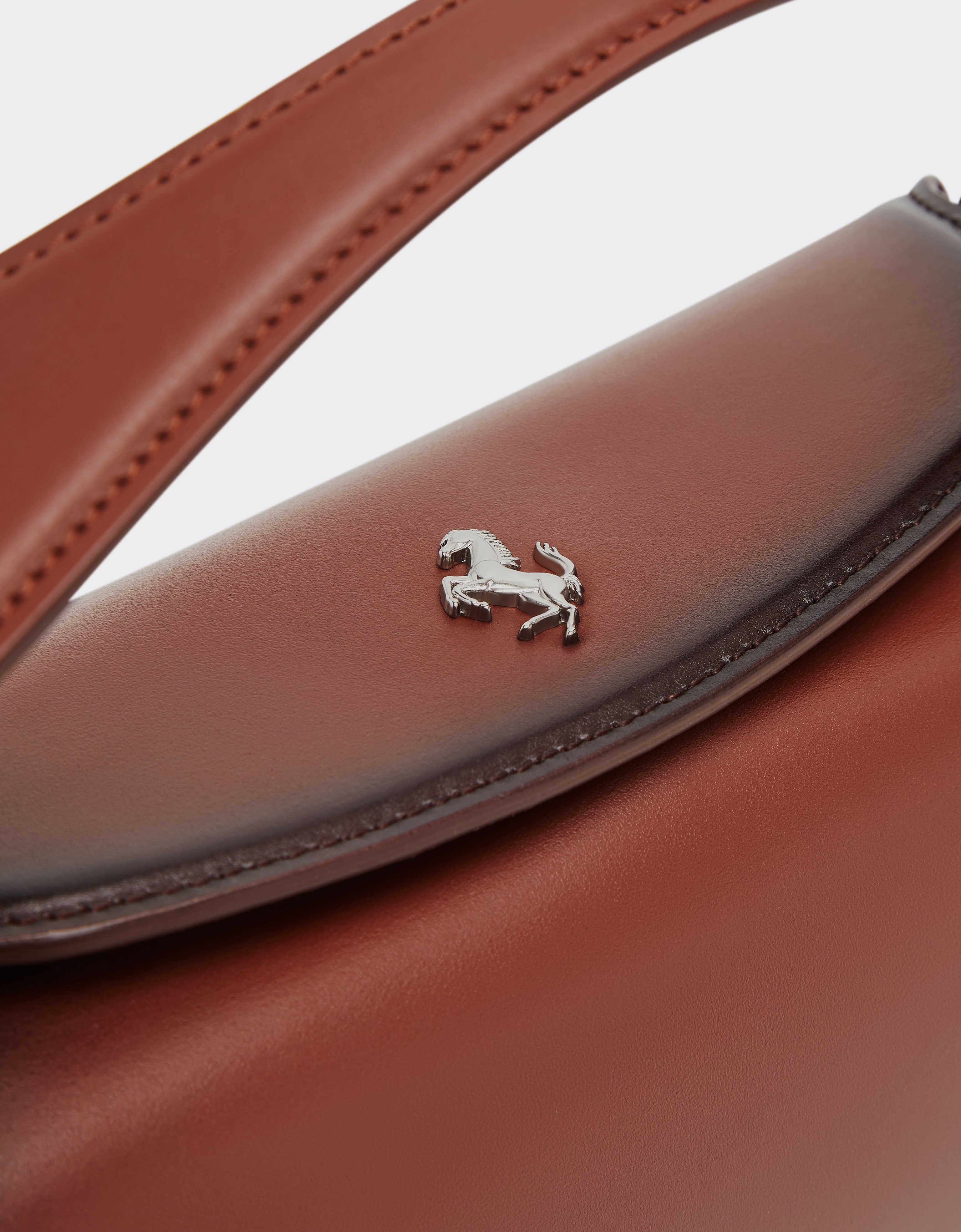 Ferrari La Dino Top Handle Bag In Gradient Leather In Brown