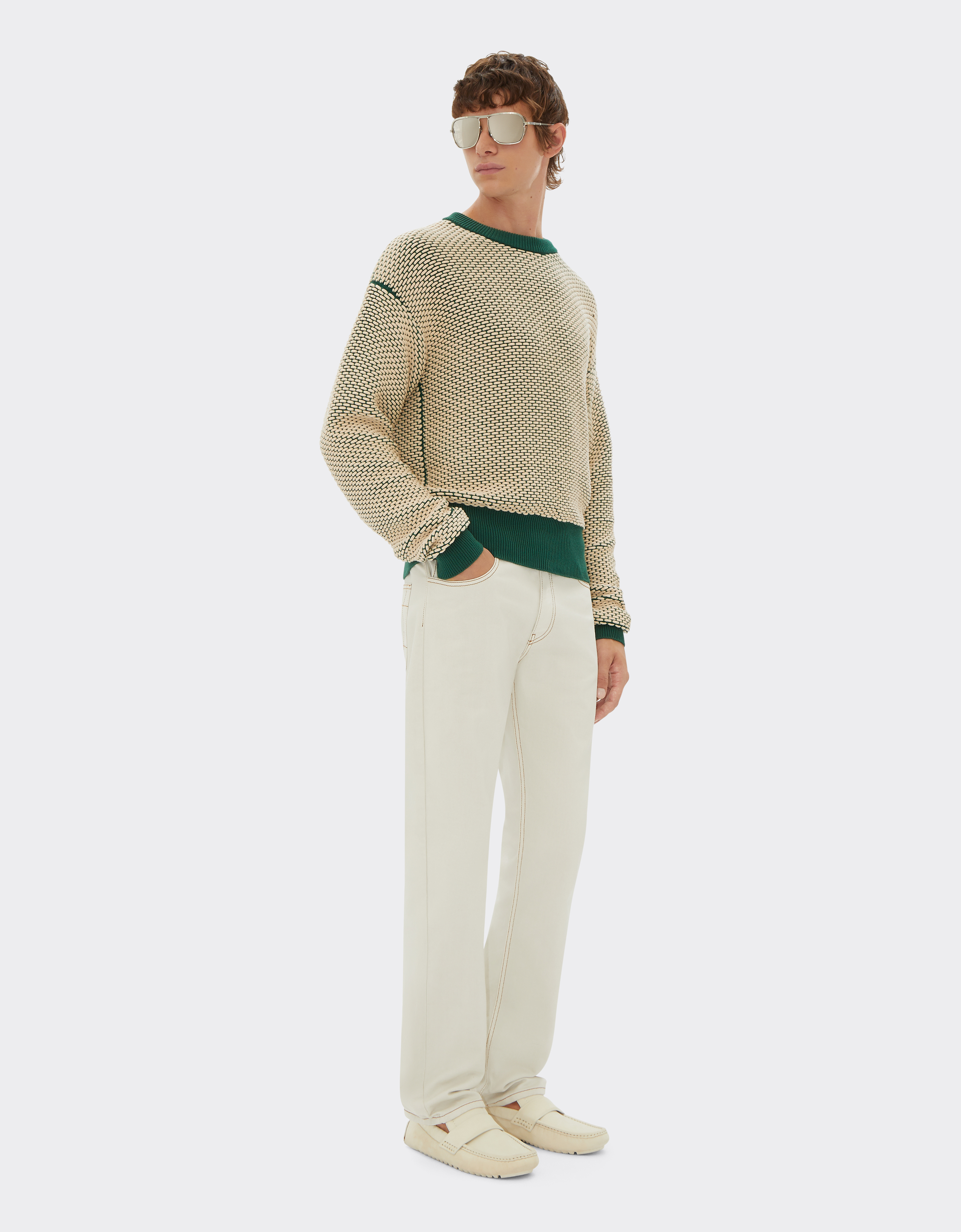 Ferrari Jumper In 3d-effect Cotton-blend Fabric In Ecru