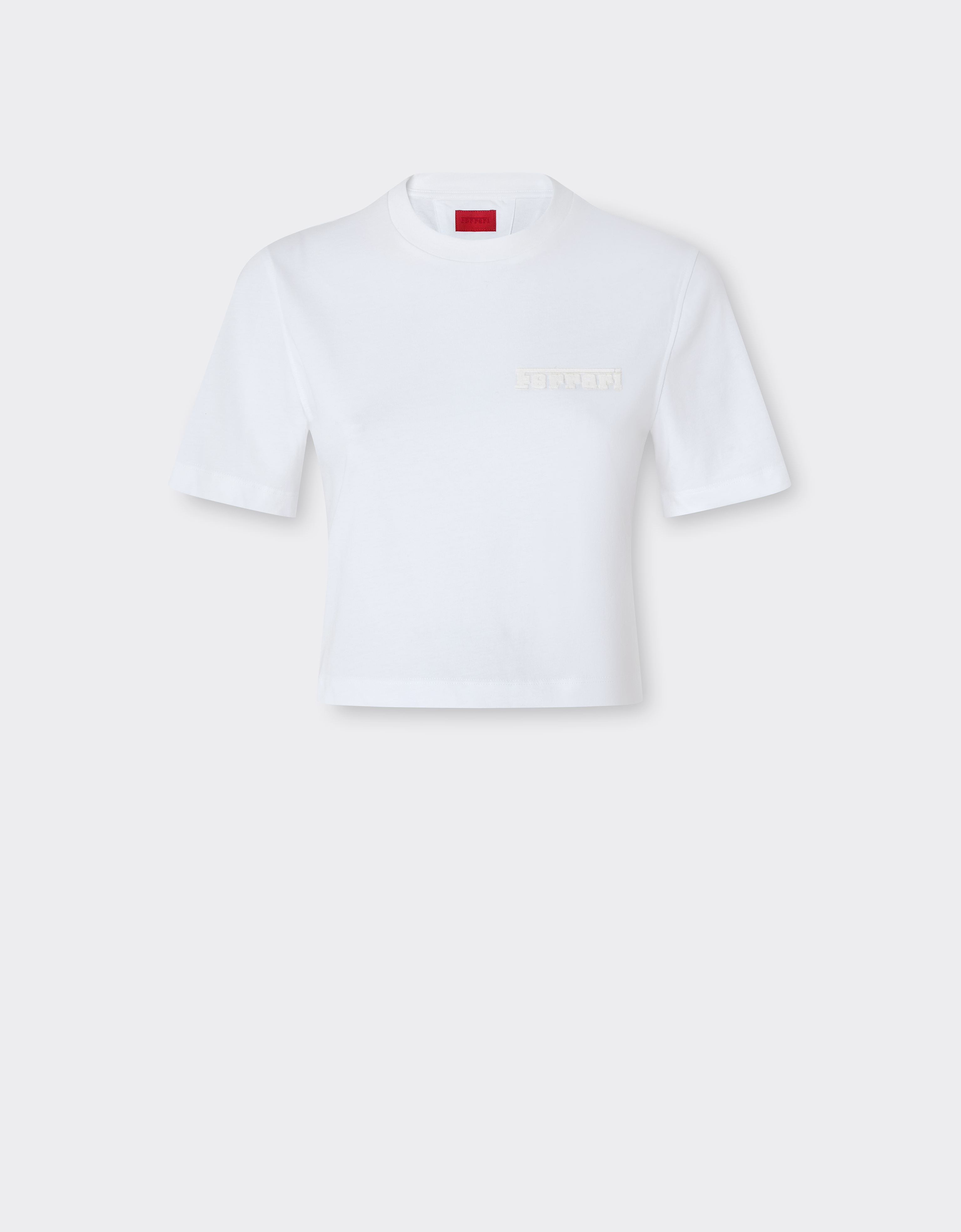 Ferrari Women's Bianco Ottico Crop Cotton T-Shirt - T-Shirts Xl