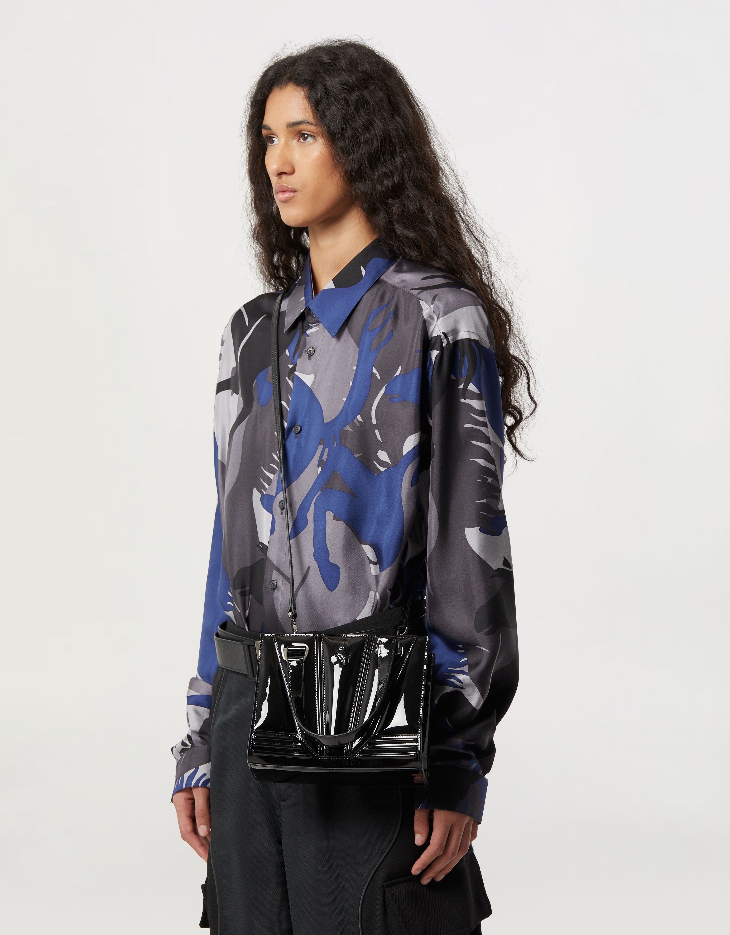 Ferrari Mini Tote Gt Bag In Glossy Patent Leather With Prancing Horse Detail In Black