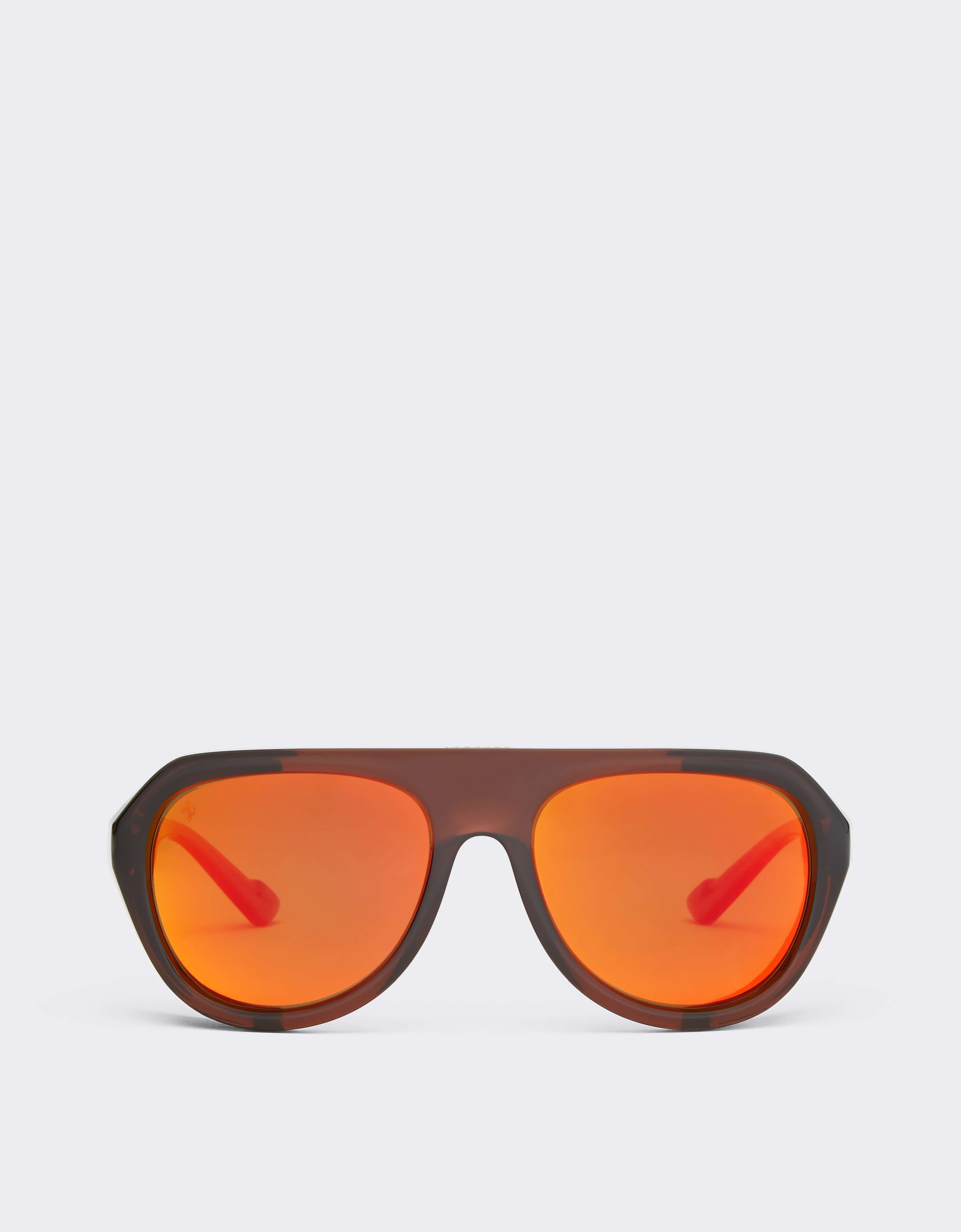 Ferrari Brown Sunglasses With Leather Details And Polarised Mirror Lenses In Brown