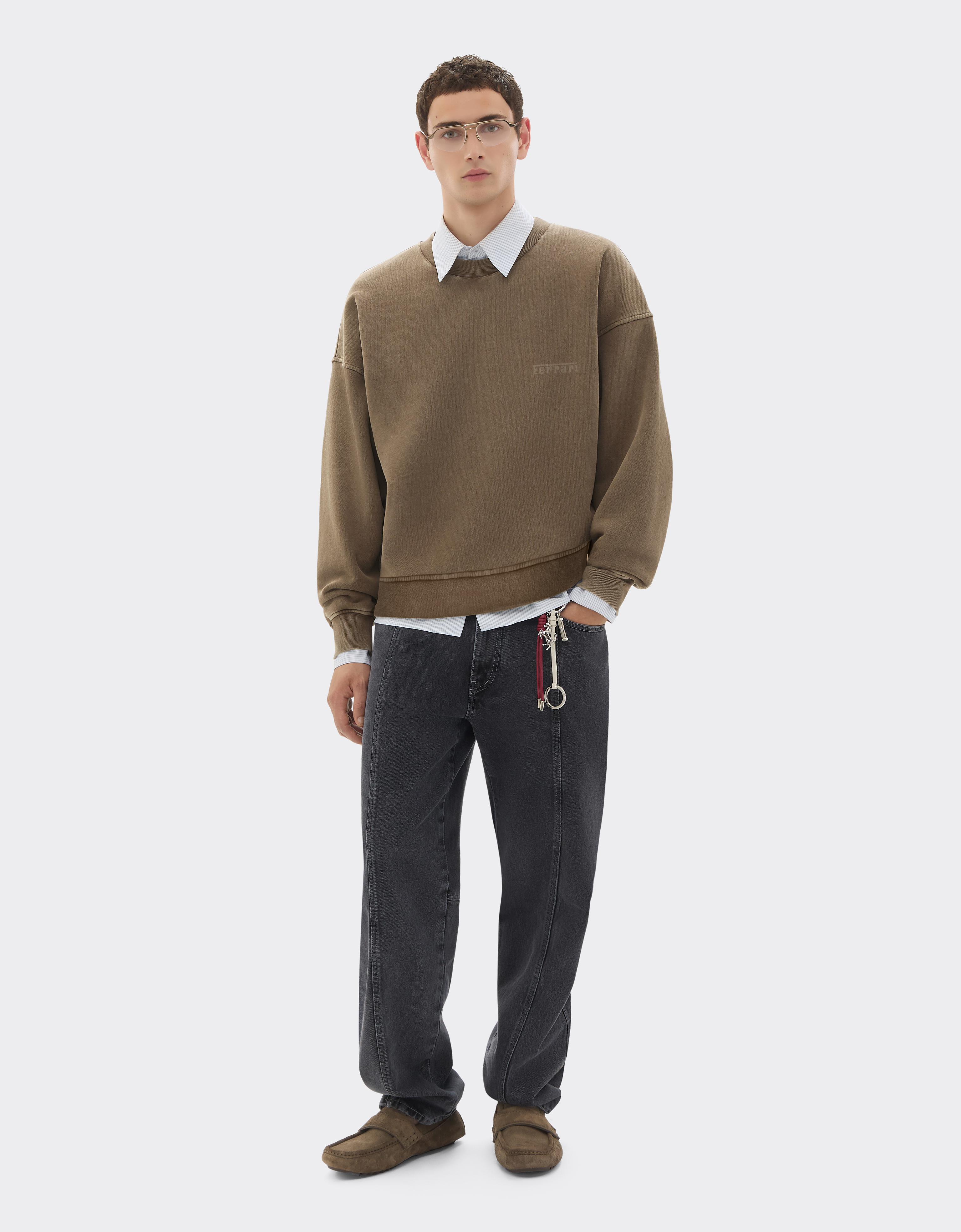  Ferrari Rundhals-sweatshirt Aus Baumwolle Mit Ferrari-logo - Male Pullover & Strickwaren Khaki Green M 