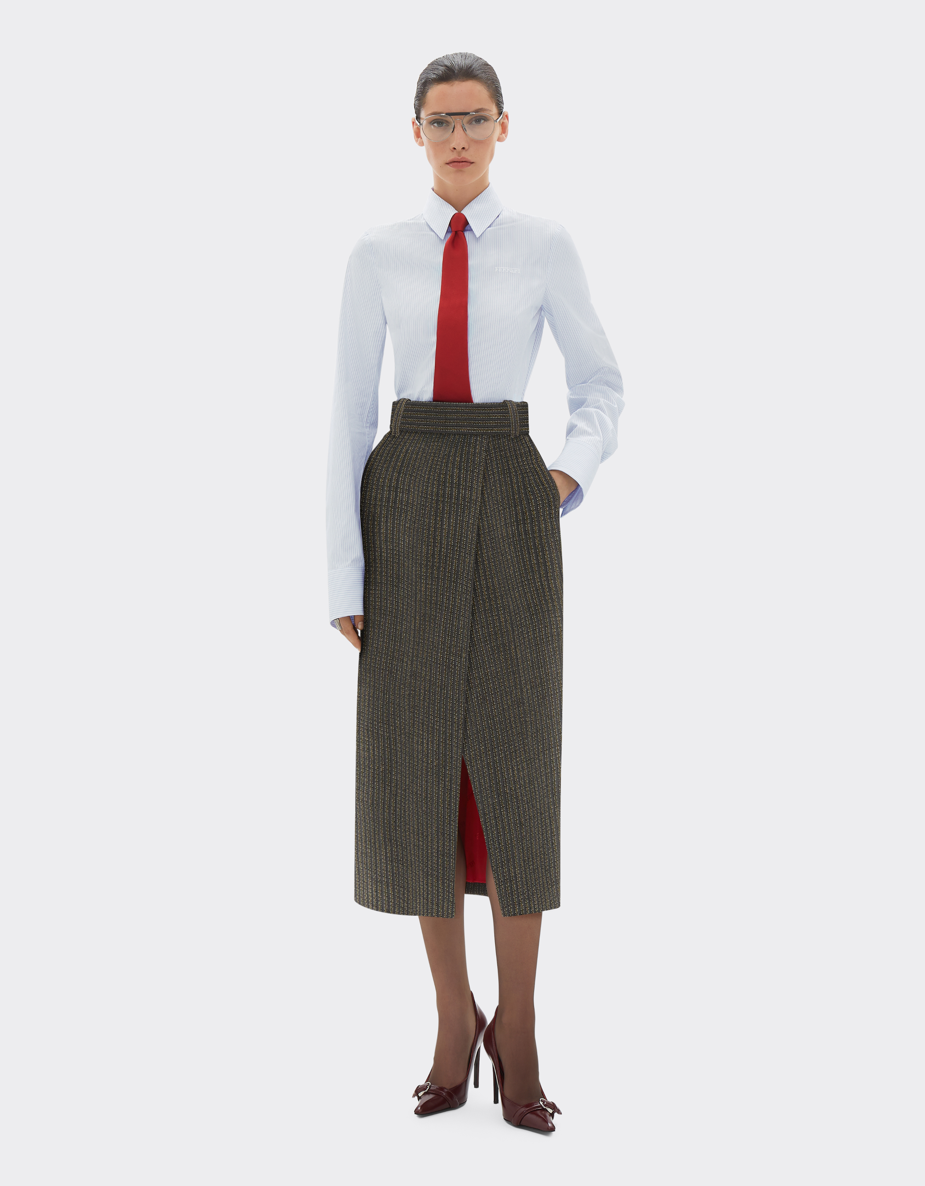 Ferrari Skirt In Pinstripe Wool In Gray
