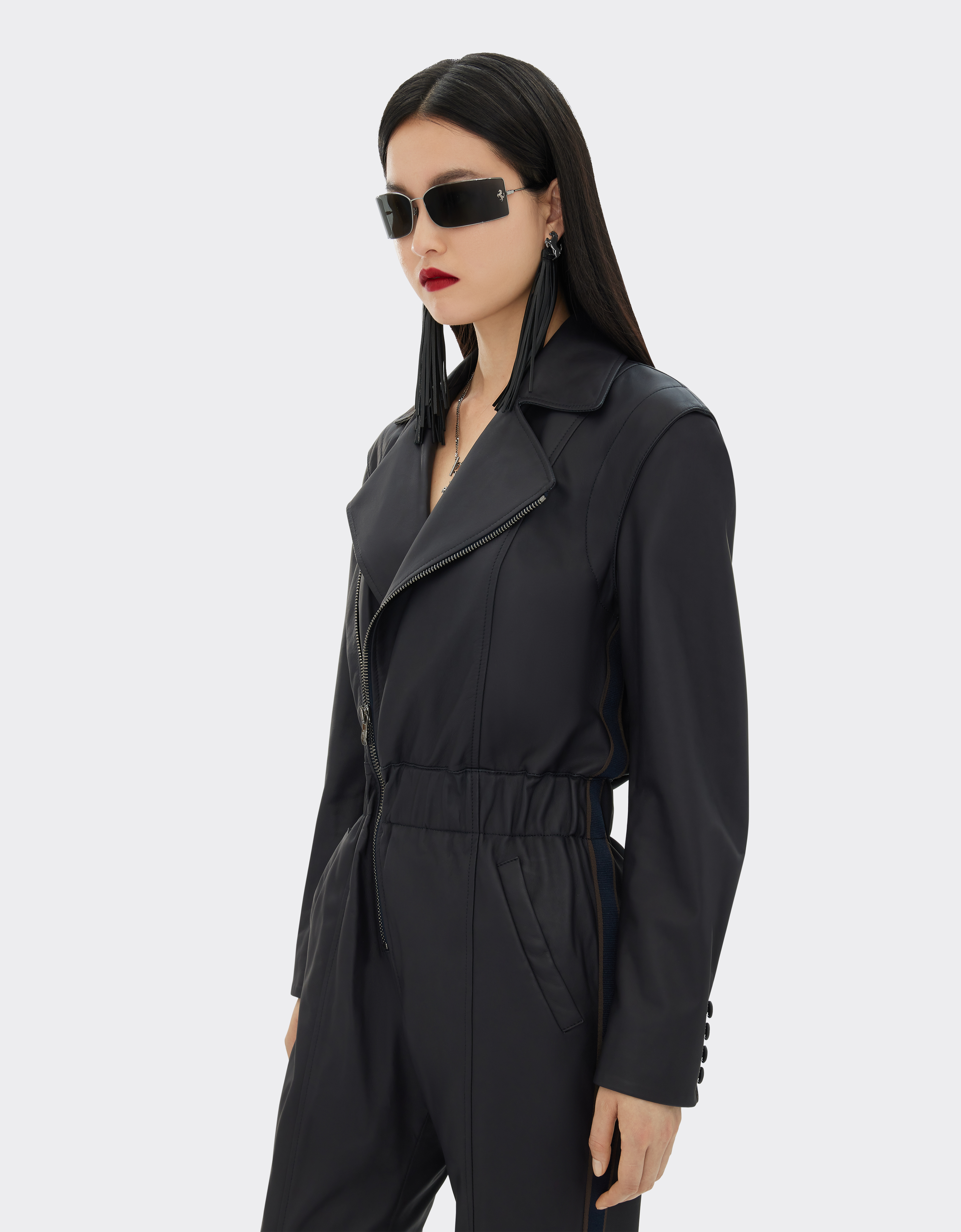 Shop Ferrari Jumpsuit In Nappa Leather With Two-tone Taping In Navy