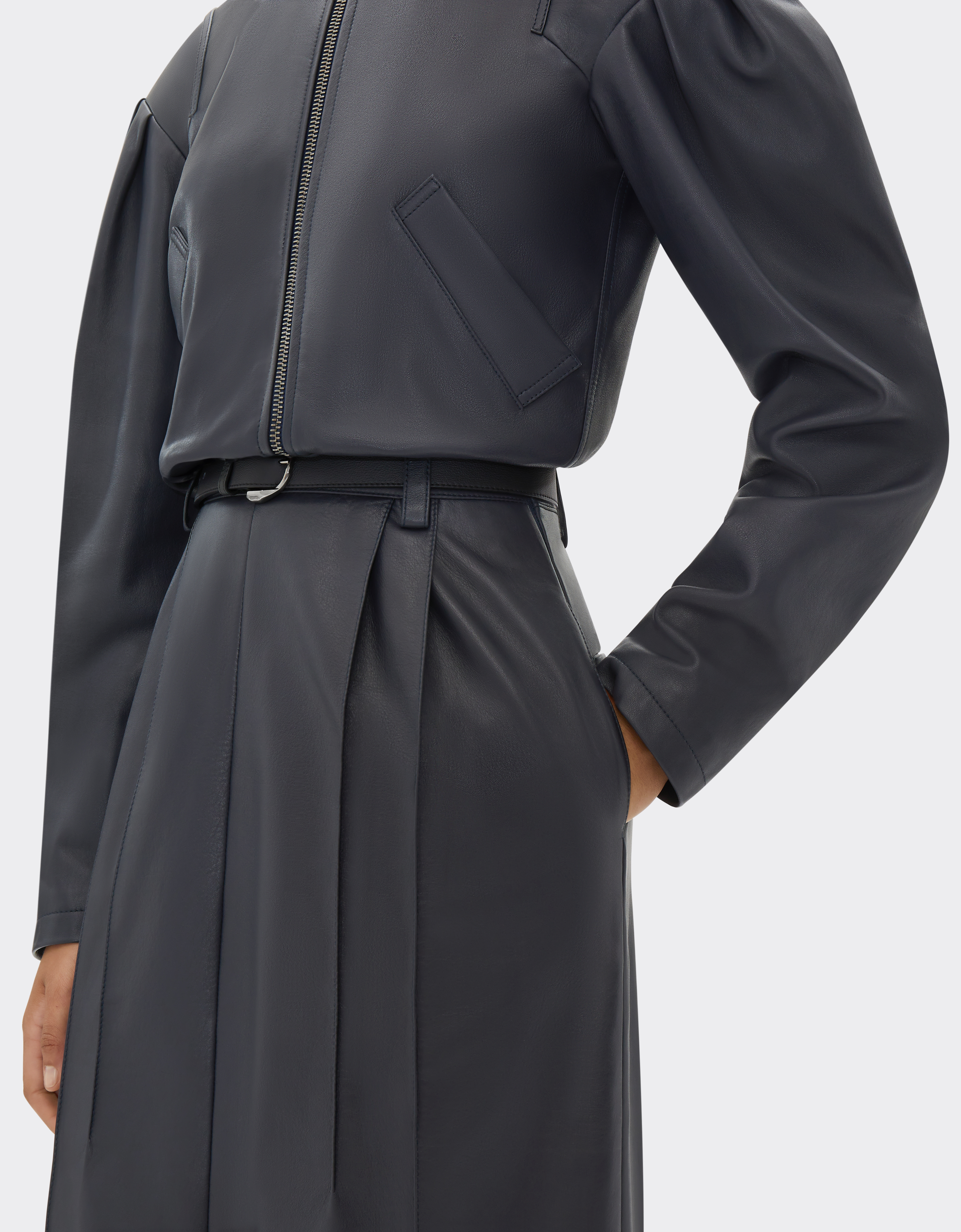 Ferrari Midi Skirt In Nappa Leather In Navy