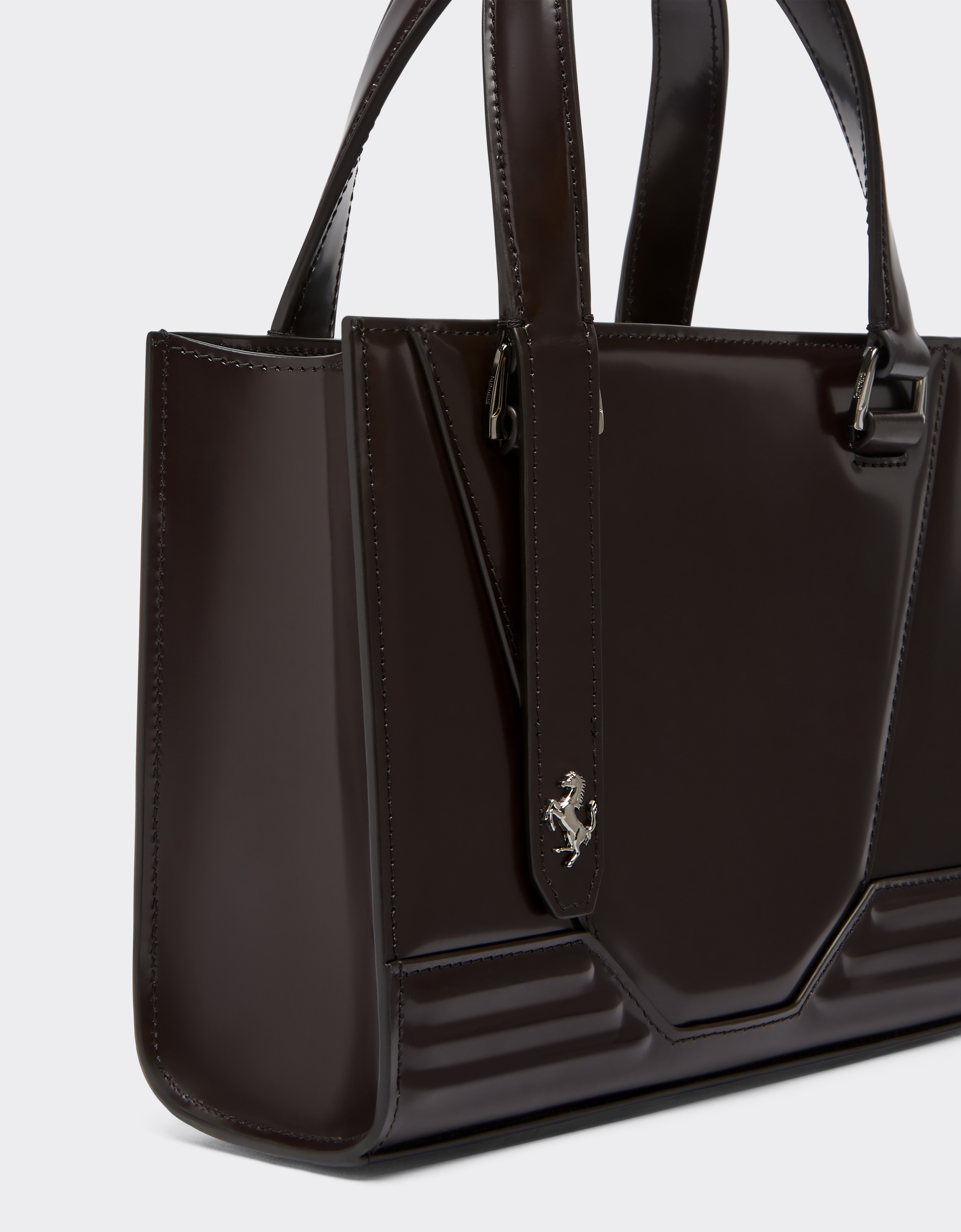 Ferrari Gt Mini Tote Bag In Brushed Leather In Dark Brown