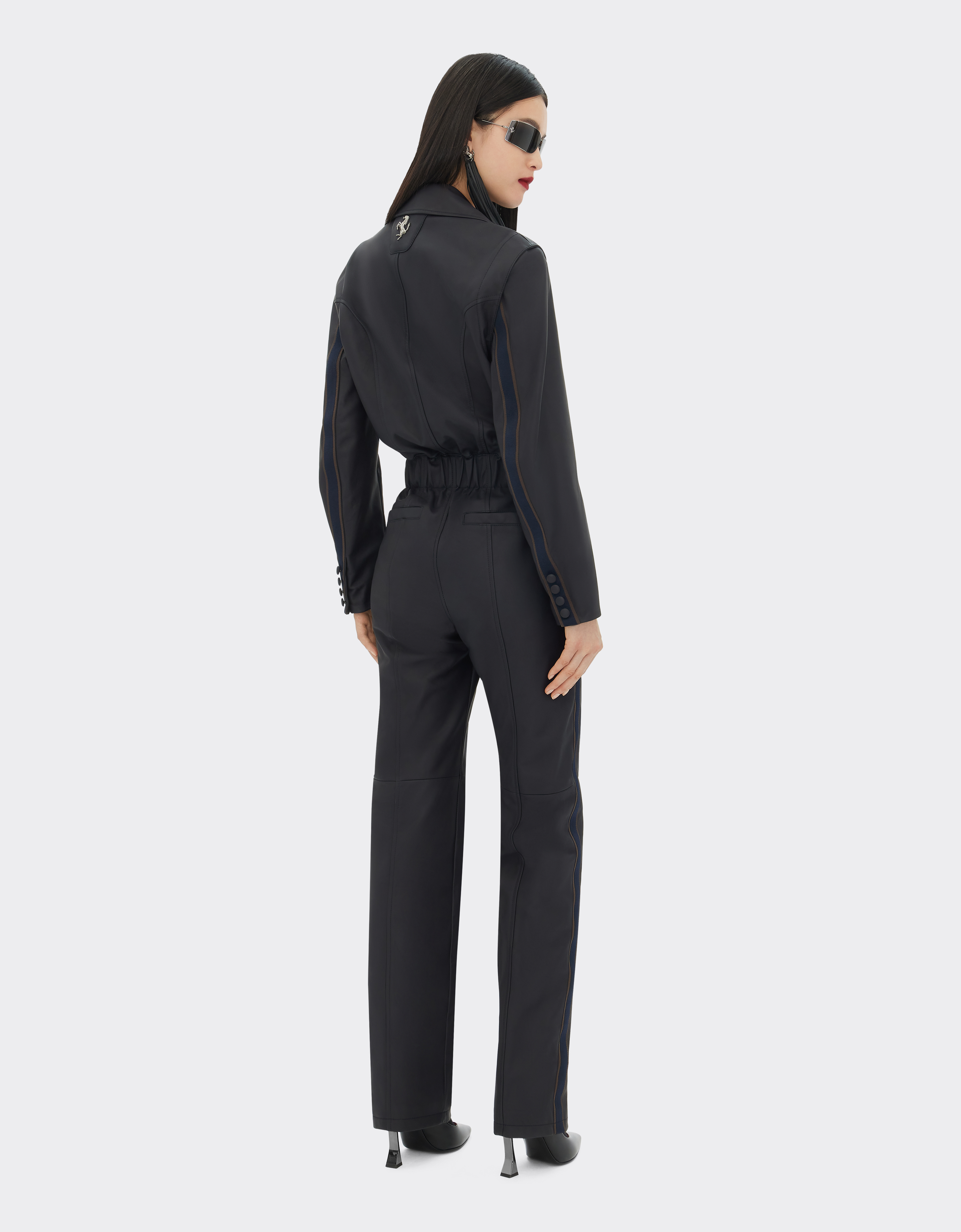 Shop Ferrari Jumpsuit In Nappa Leather With Two-tone Taping In Navy