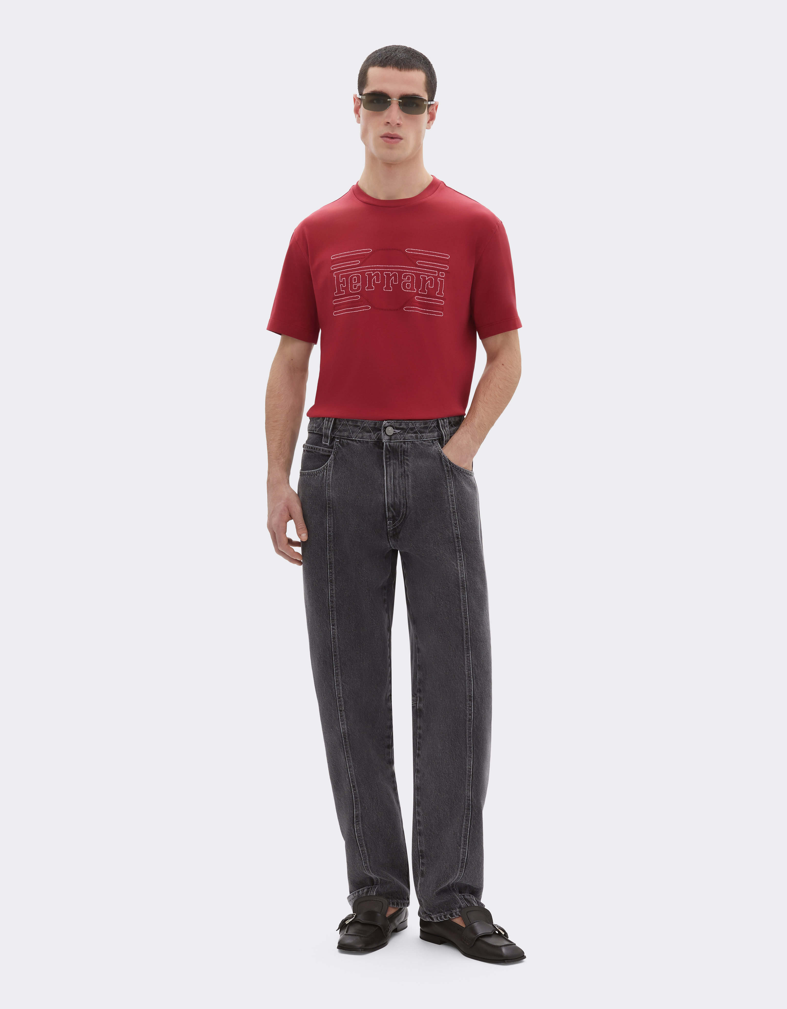 Ferrari Cotton T-shirt With Embroidery In Red
