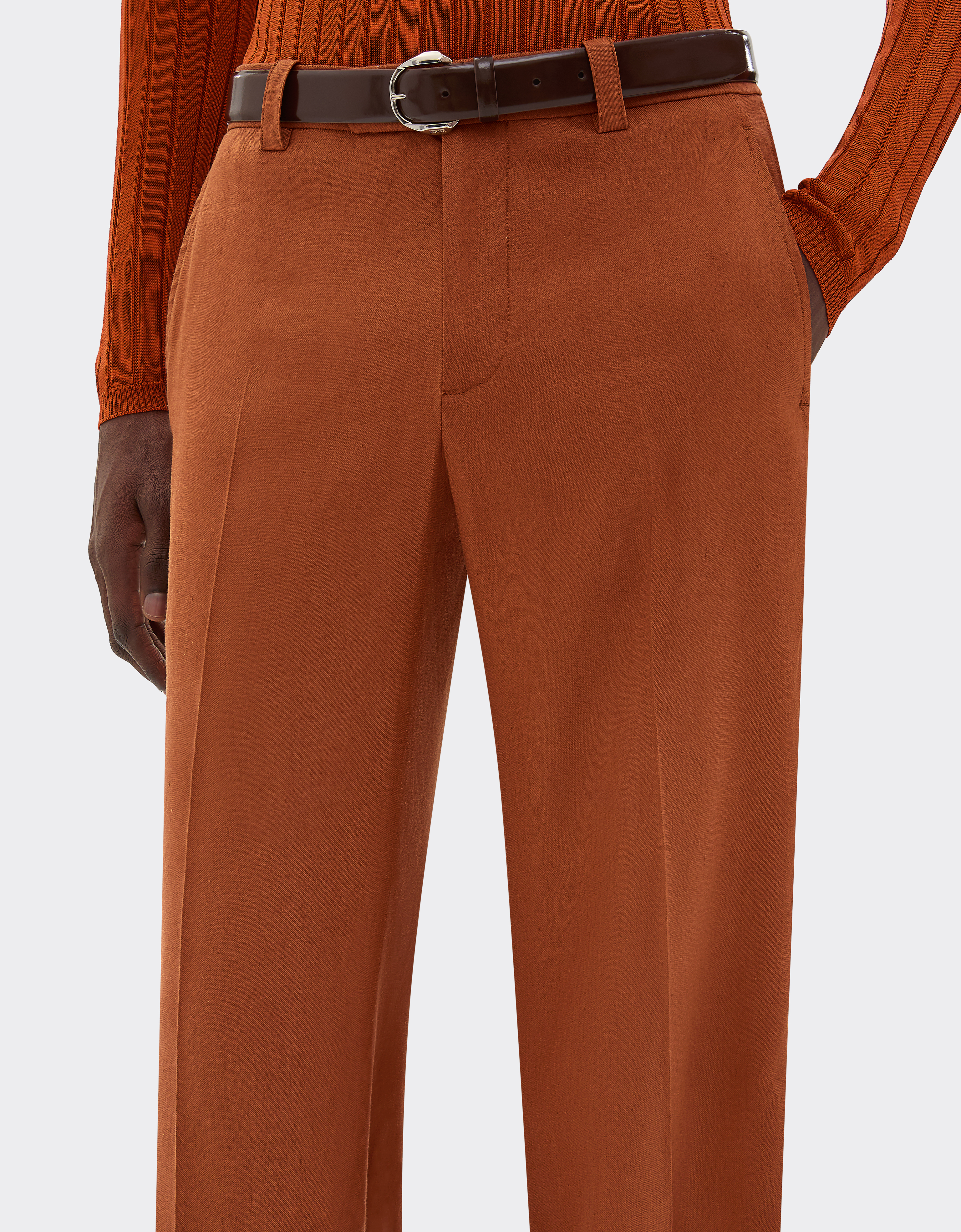 Ferrari Trousers In Linen And Viscose Gabardine In Tabacco