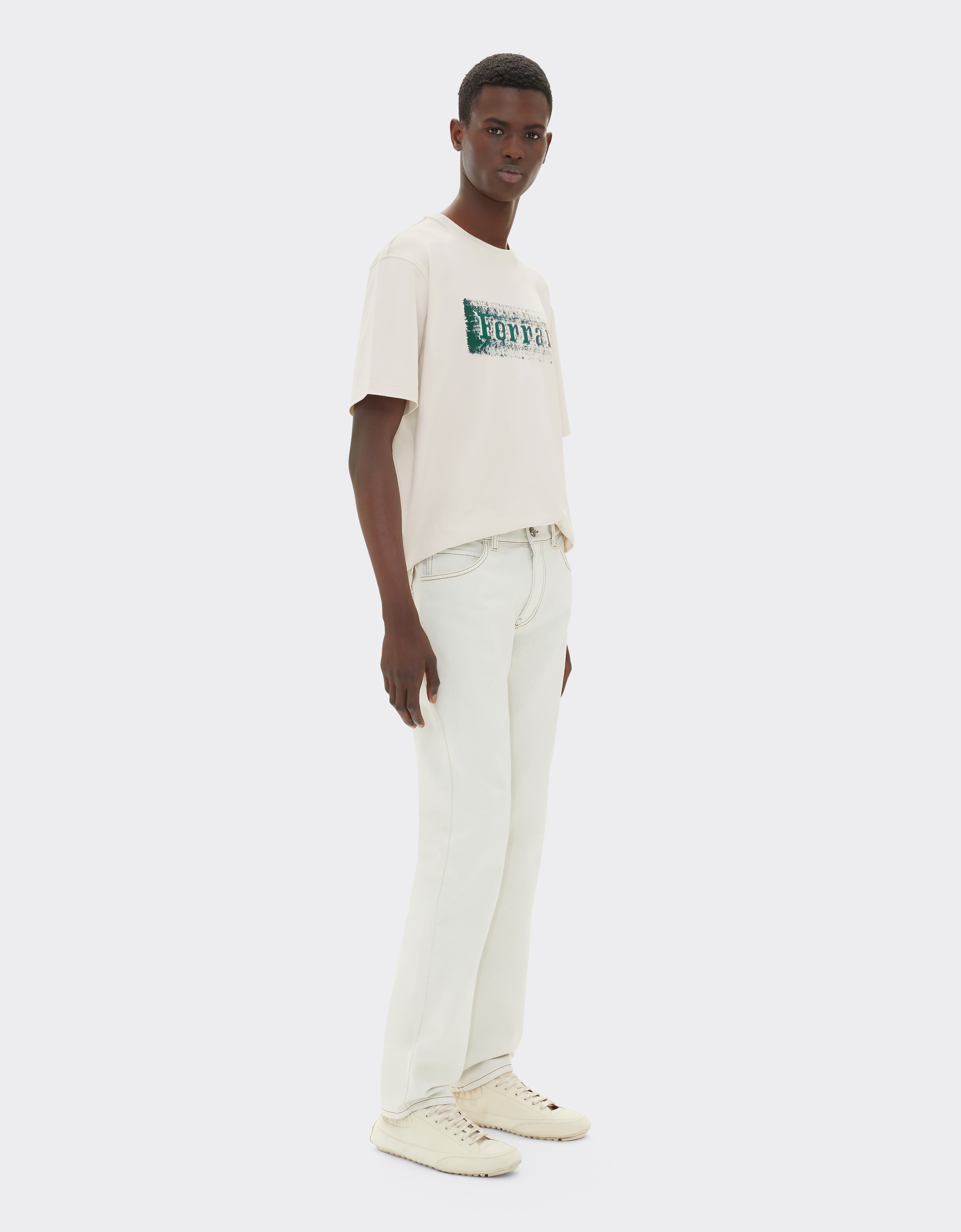 Ferrari T-shirt With  Logo Graphic In Ecru