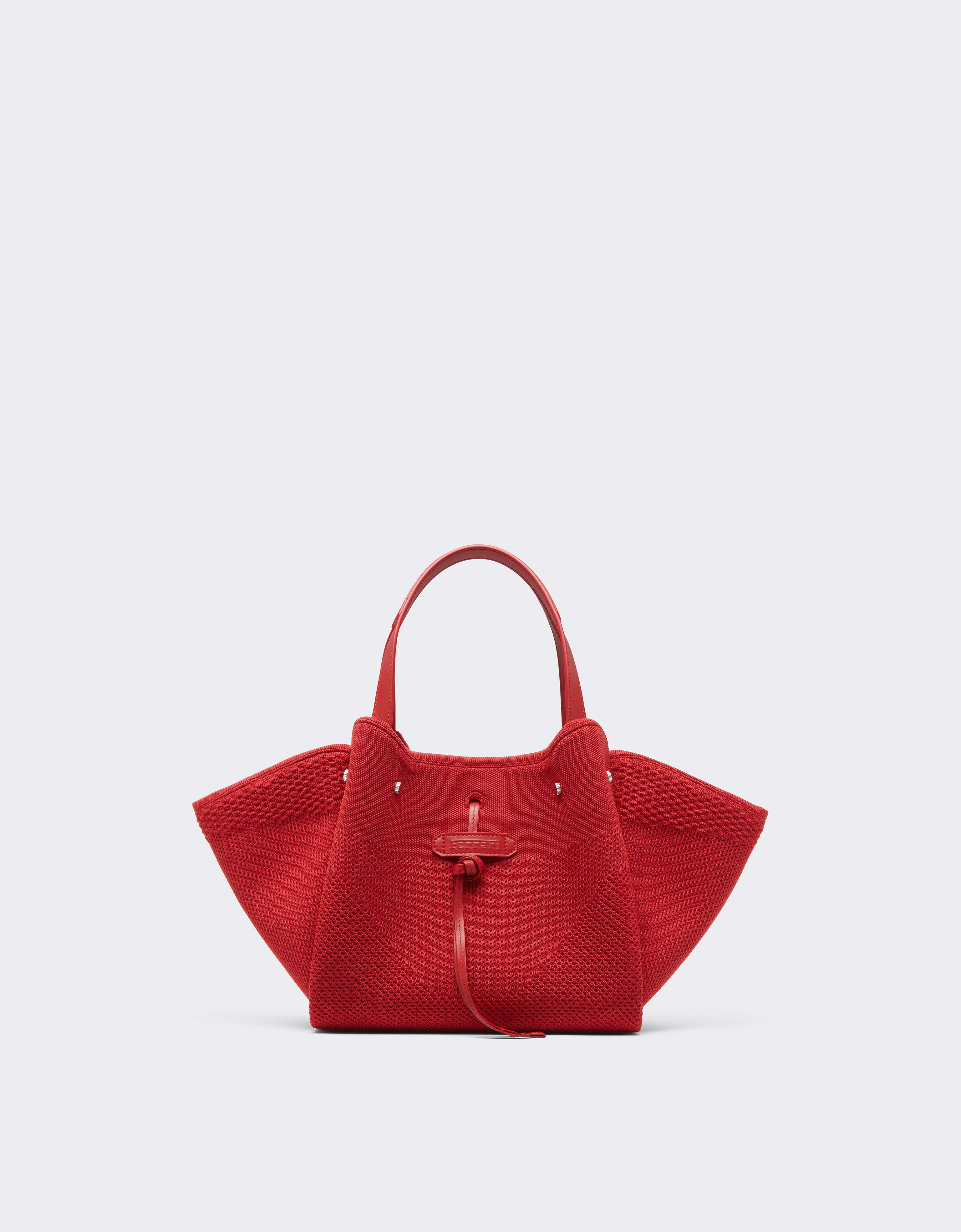 Ferrari Knitted And Leather Tote Bag In Rosso Magma